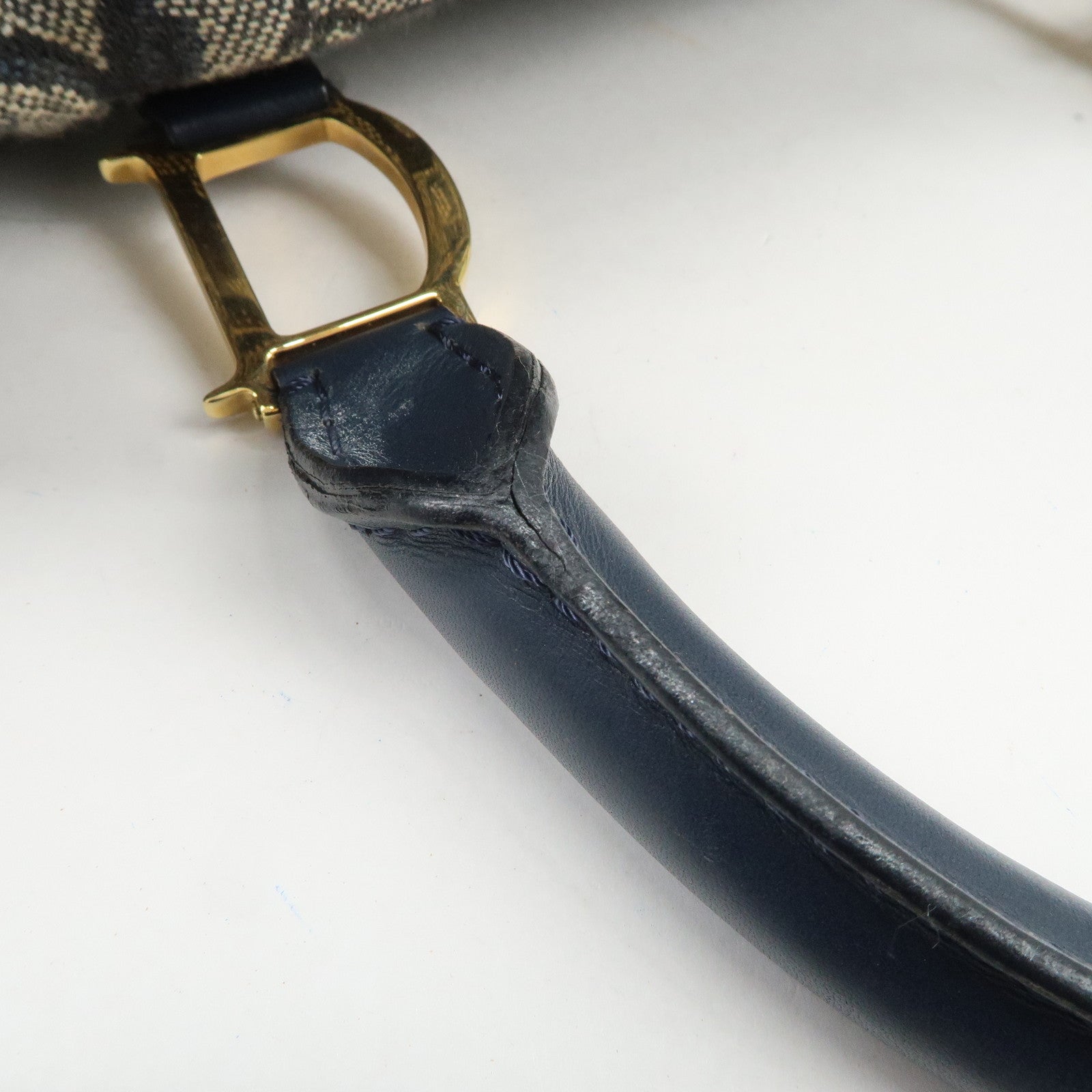 Christian Dior Trotter Jacquard Canvas Leather Boston Bag Navy