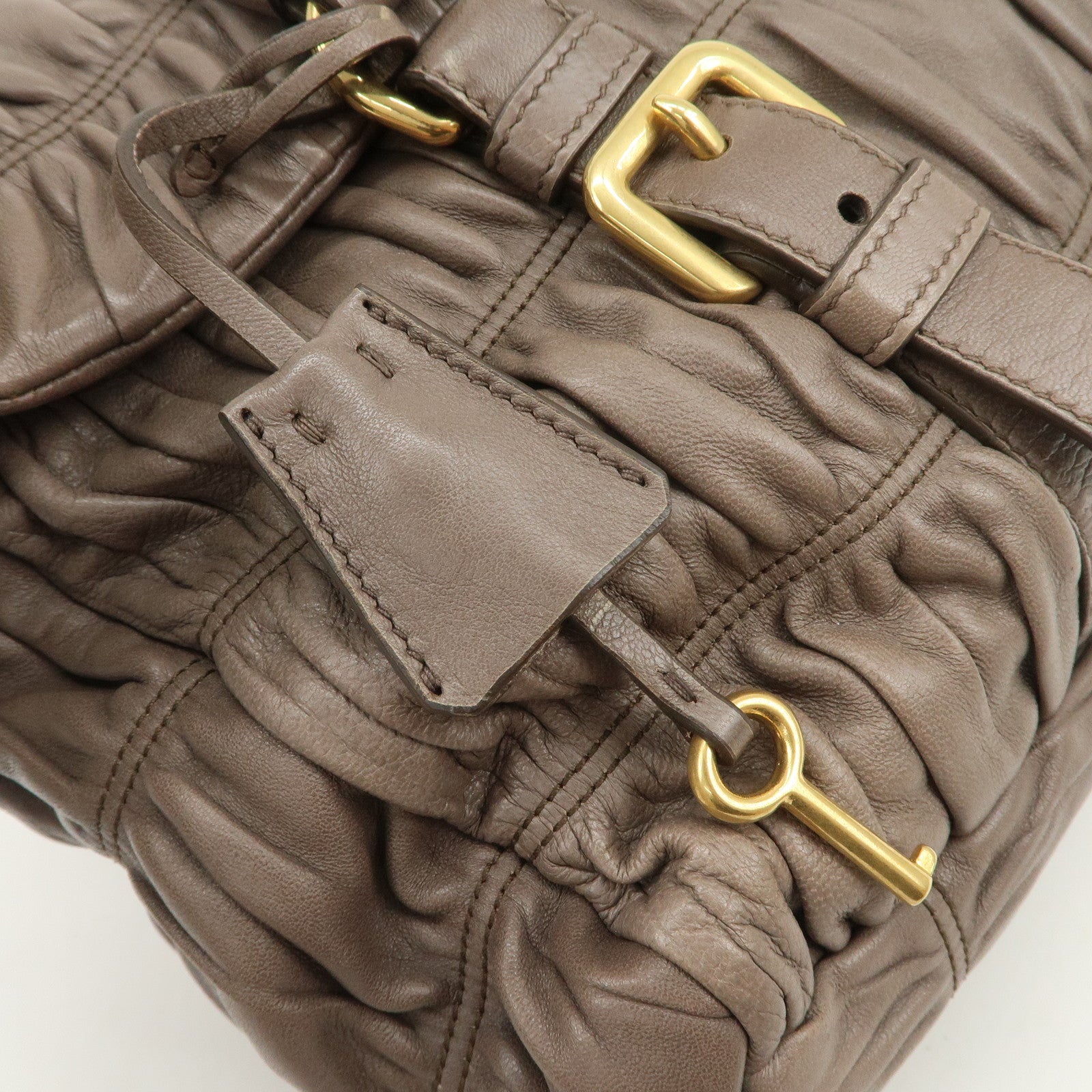 PRADA Logo Nappa Gaufre Leather Shoulder Bag Greige BR4443