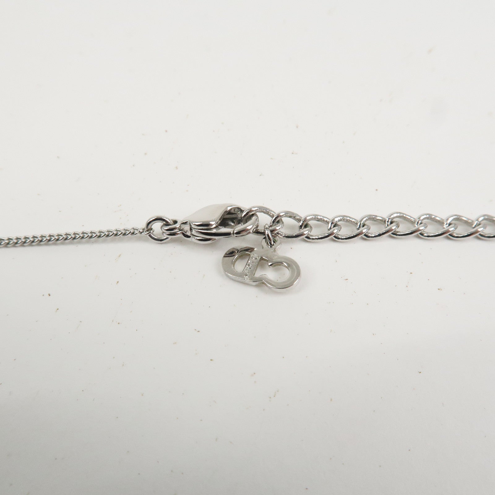 Christian Dior Tone Logo Metal Pendant Necklace Silver