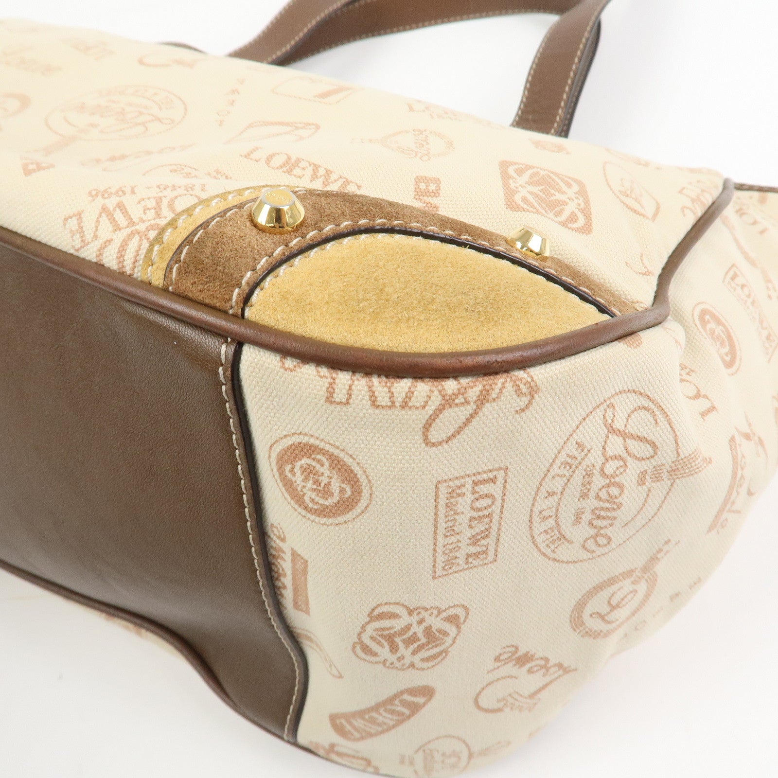 LOEWE Anagram Canvas Leather Suede Tote Bag Shoulder Bag Ivory