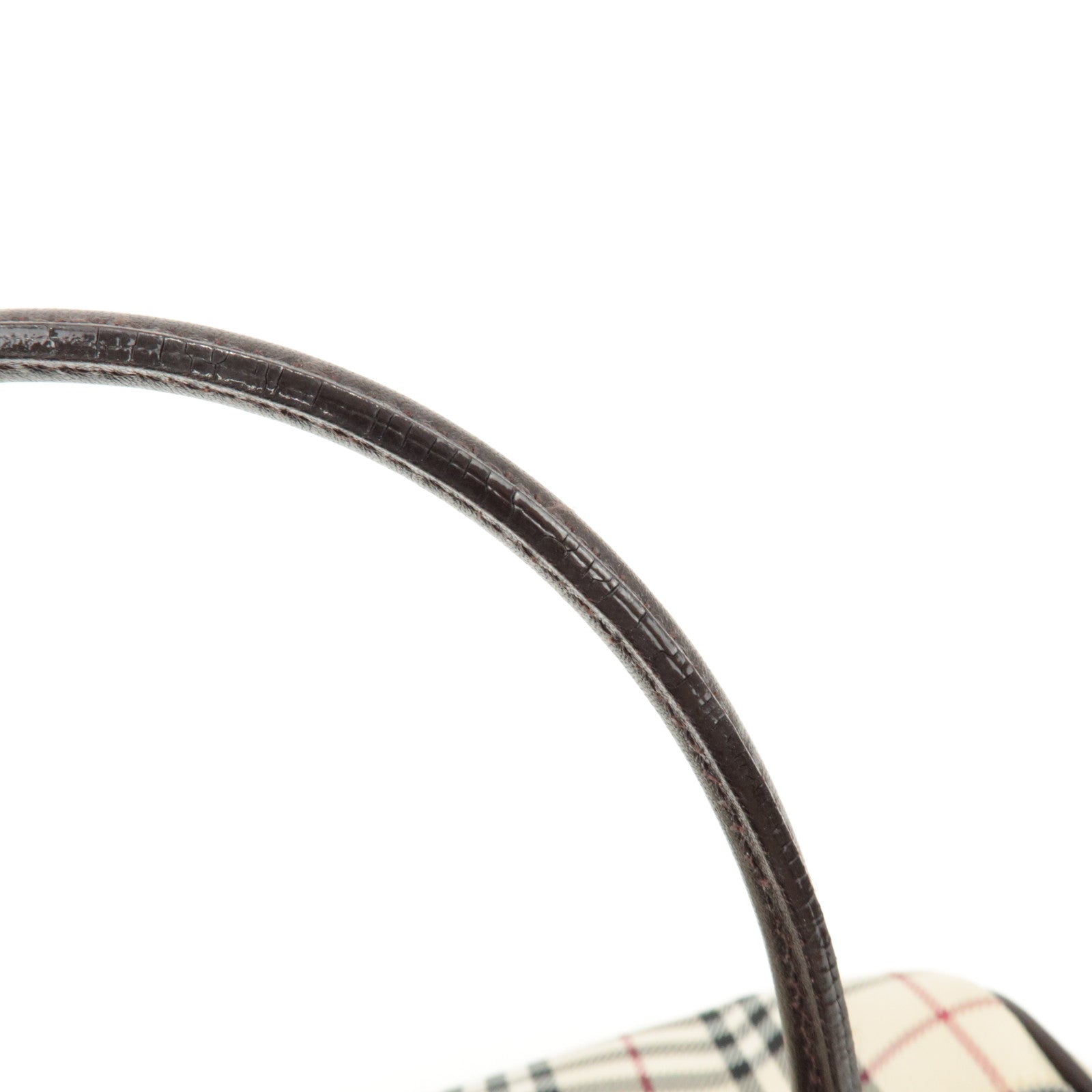 BURBERRY Leather Canvas Hand Bag Nova Plaid Beige Brown Used