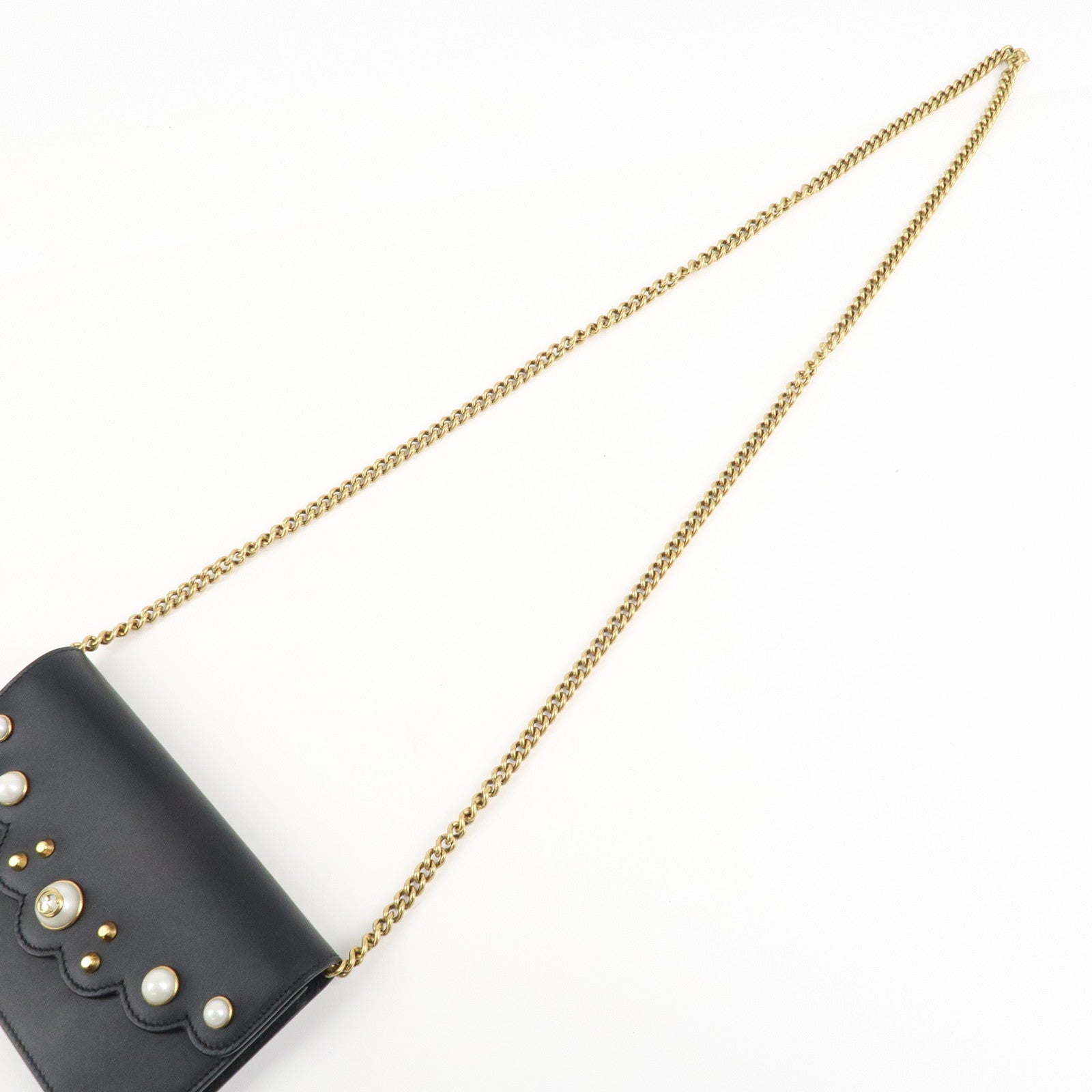 GUCCI GG Marmont Leather Chain Wallet Gold HDW Black 431478 Used