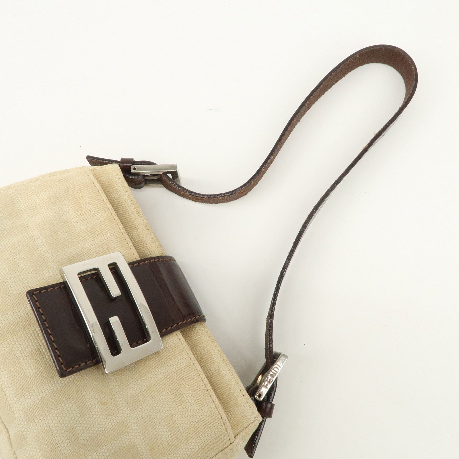 FENDI Zucca Canvas Leather Shoulder Bag Beige Brown 26723