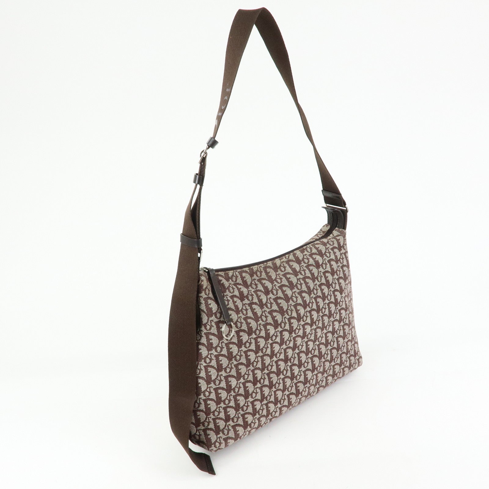 Christian Dior Trotter Jacquard Leather Shoulder Bag Brown