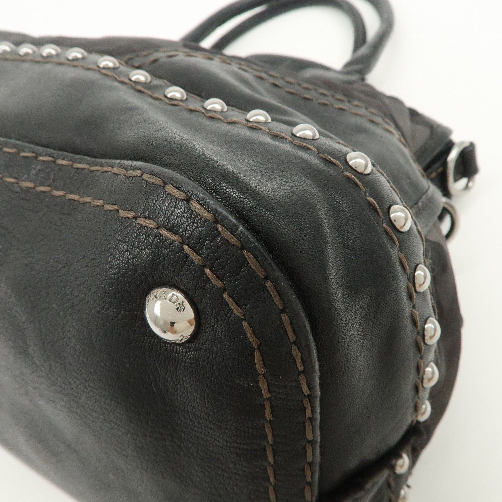 PRADA Nylon Leather 2Way Hand Shoulder Bag Black Camouflage BL0688
