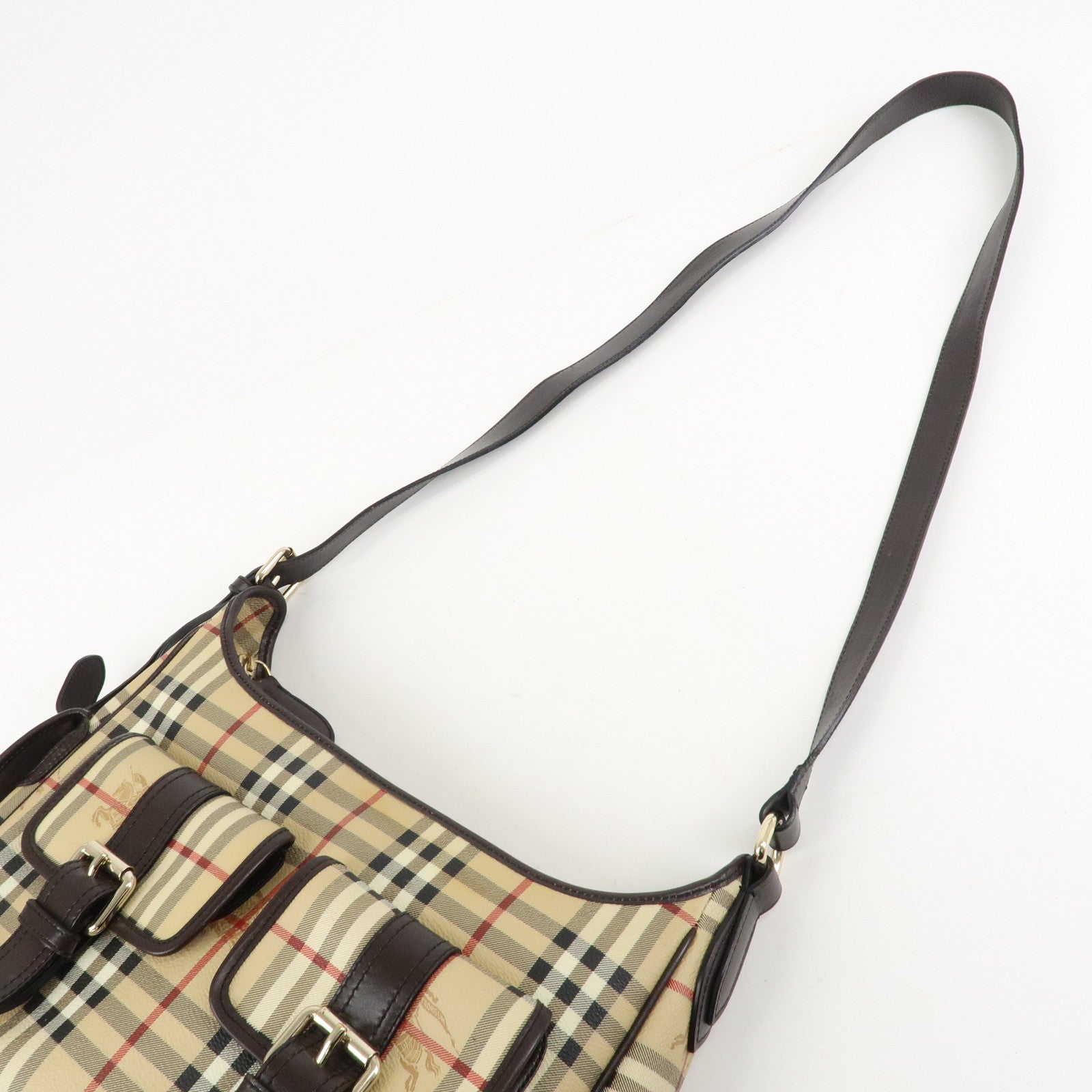 BURBERRY Nova Plaid Canvas Leather Shoulder Bag Hand Bag Used