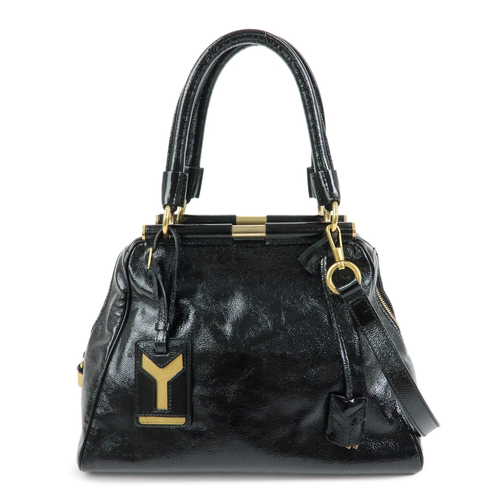 SAINT LAURENT PARIS Y Line Patent Leather 2Way Bag Black 197153