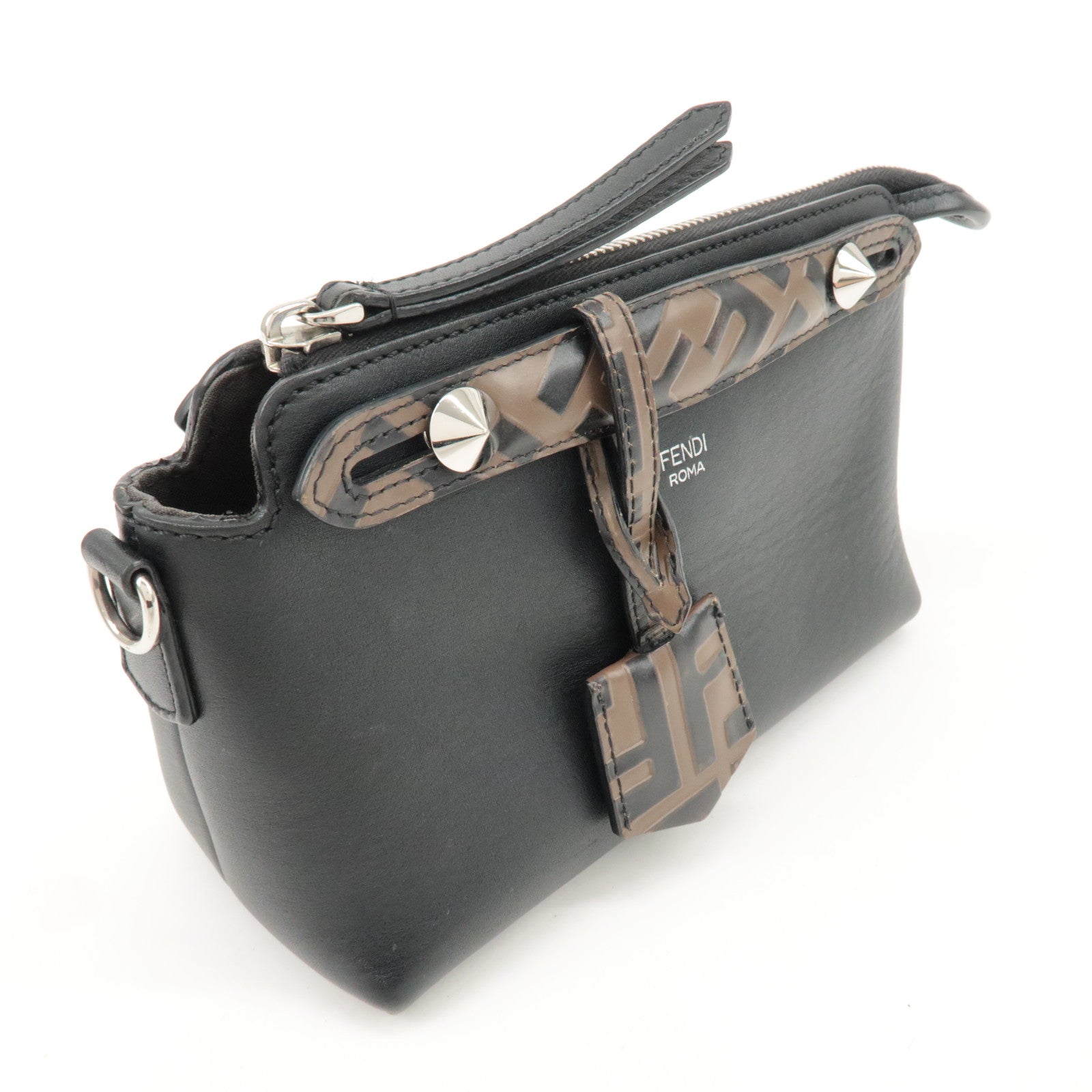 FENDI Zucca By The Way Leather 2Way Shoulder Bag Black Brown 8BL145 Used