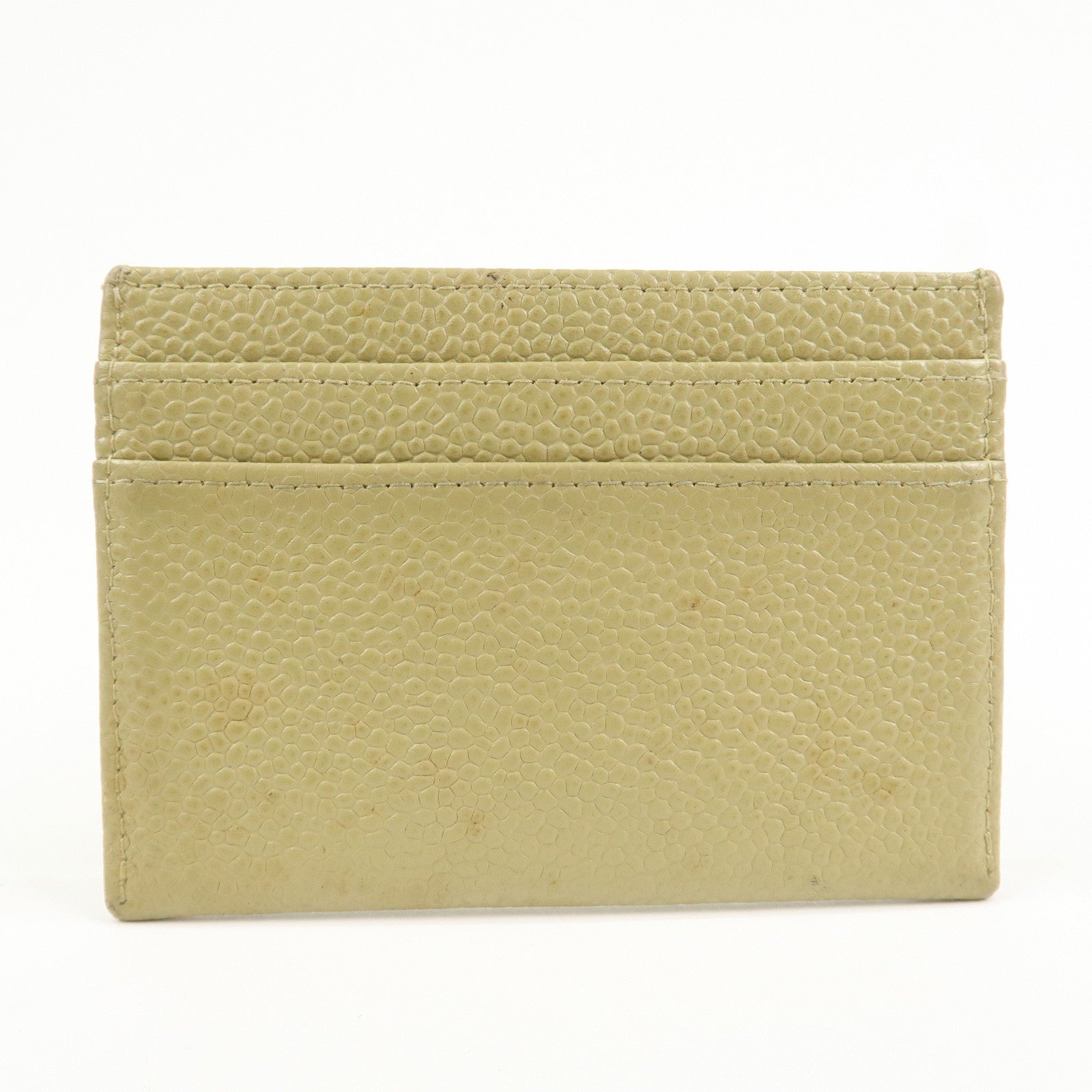 CHANEL COCO Mark Caviarskin Leather Card Case Card Holder Beige