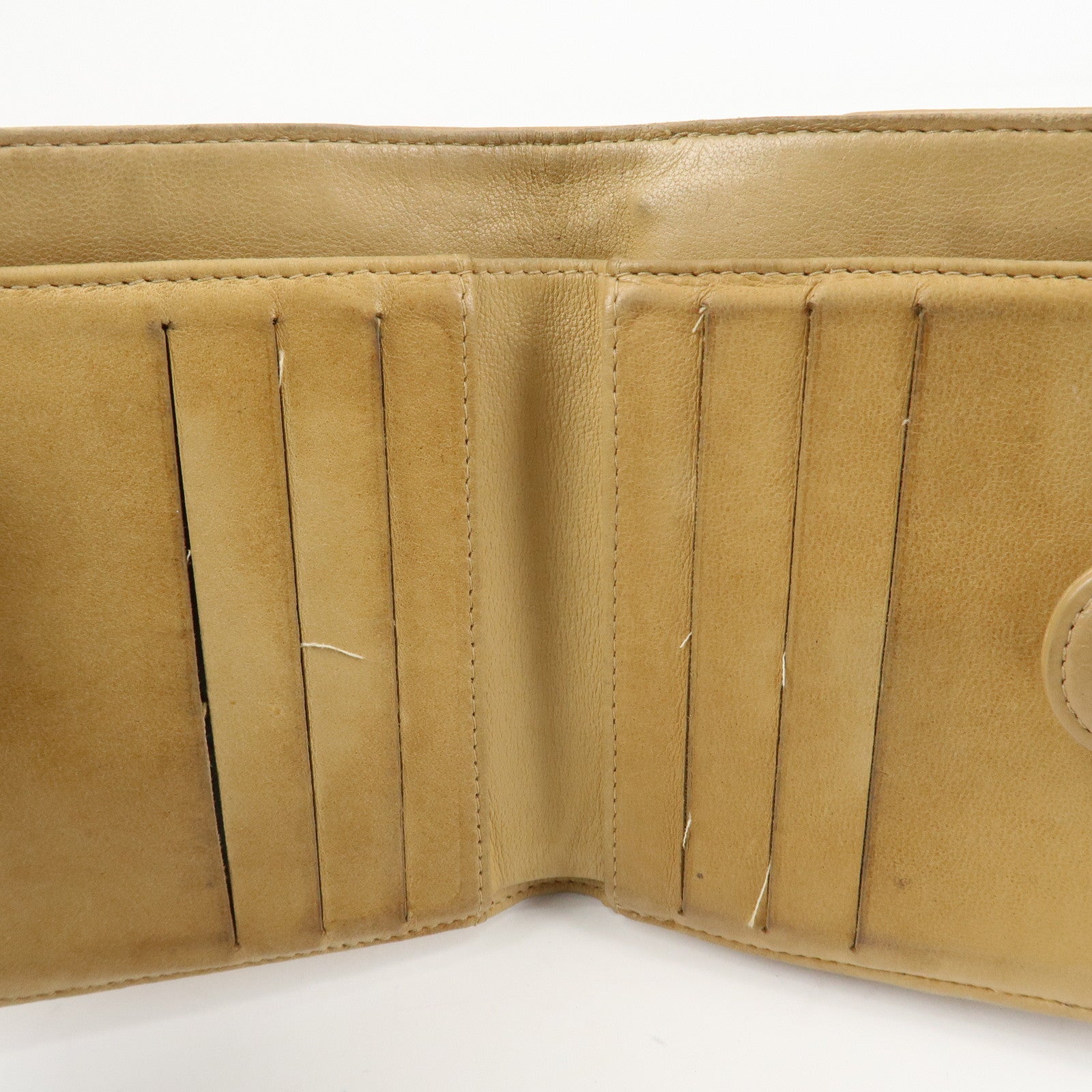 CHANEL COCO Mark Caviarskin W Hook Bi-fold Wallet Beige Used