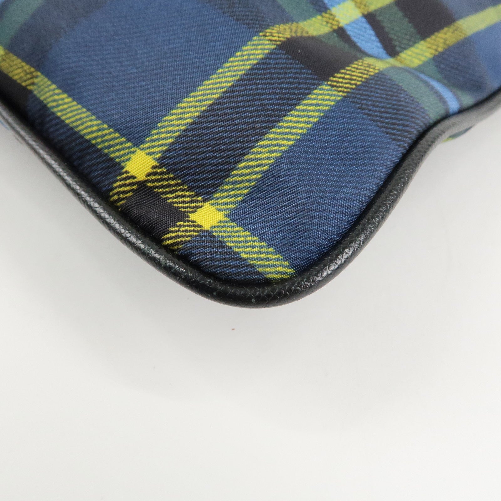 PRADA Triangle Logo Nylon Plaid Shoulder Bag Navy Multicolor VA053M Used