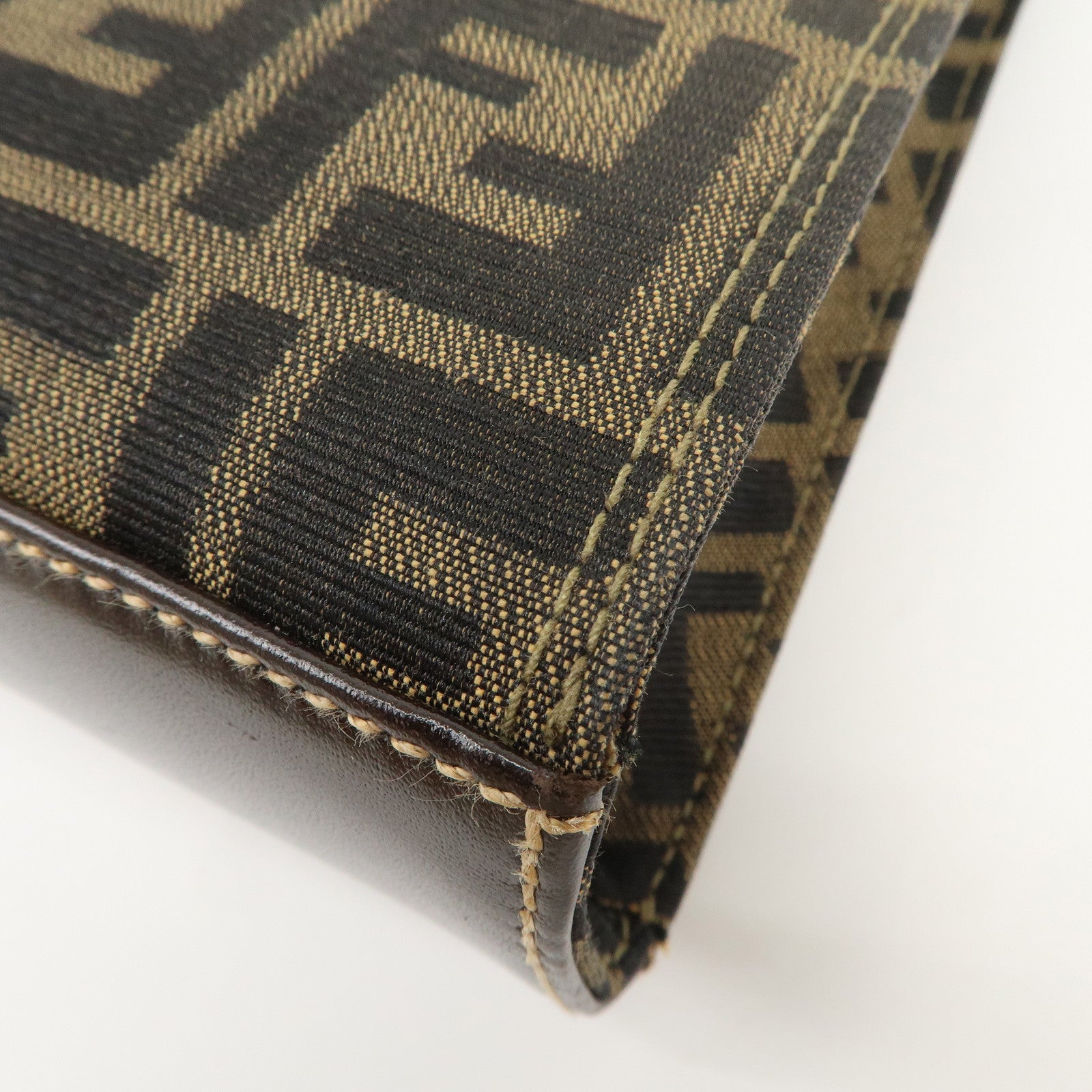 FENDI Zucca Canvas Leather Shoulder Bag Hand Bag Brown Black