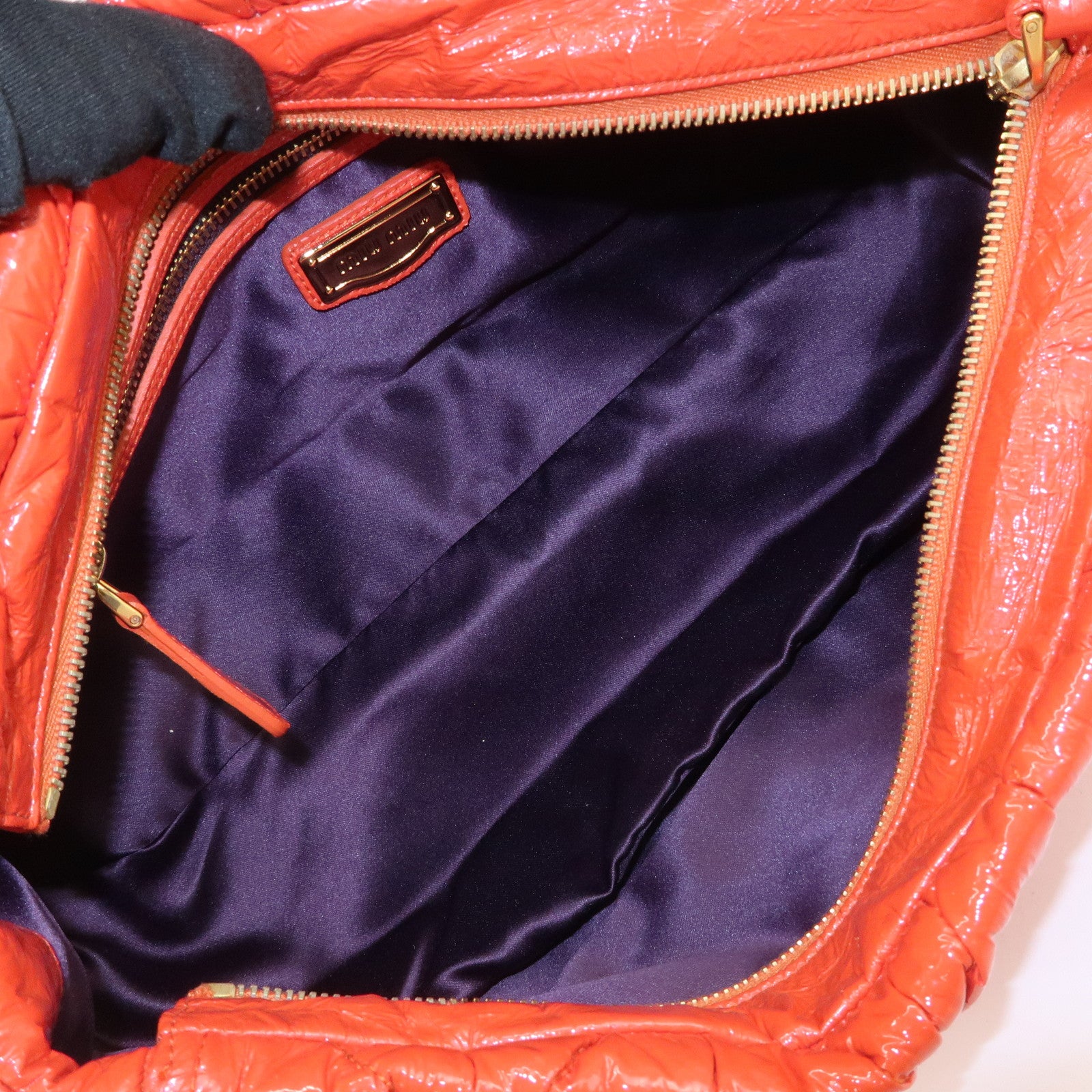 MIUMIU Matelasse Enamel Leather Clutch Bag Pouch Orange