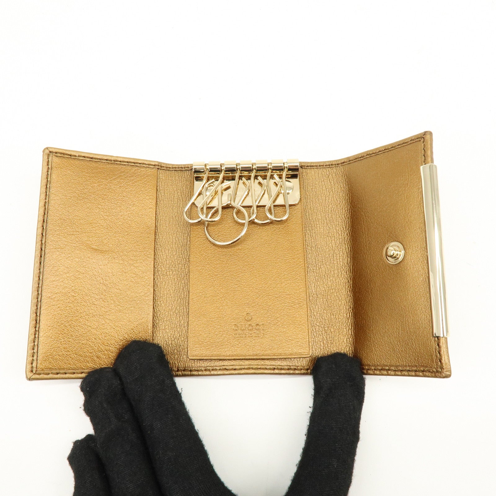 GUCCI GG Canvas Leather 6 Ring Key Case Beige Brown 127048