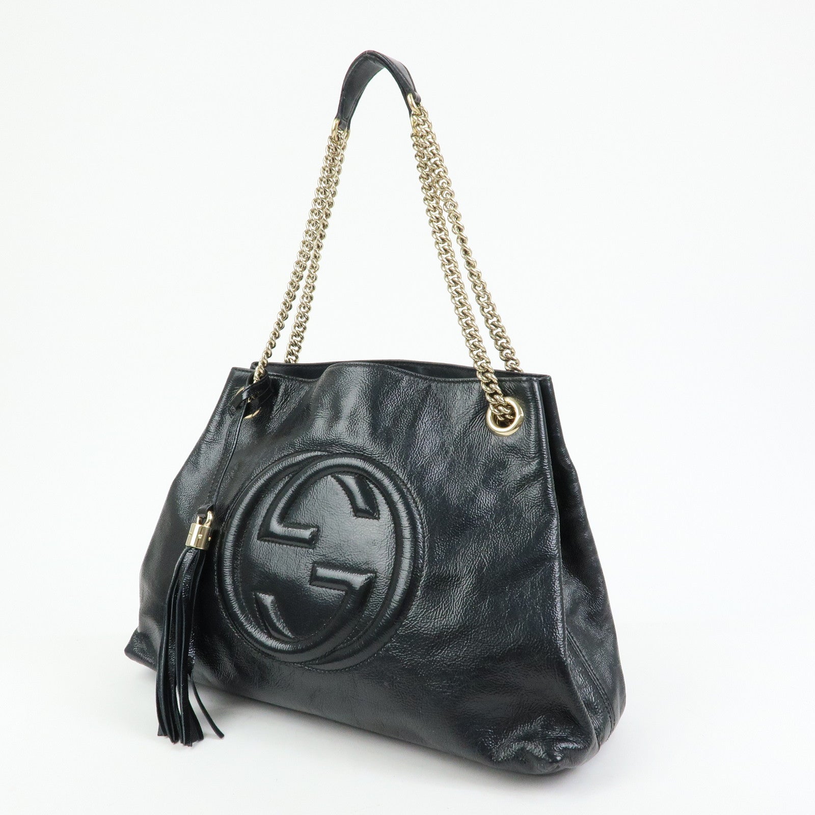 GUCCI SOHO Interlocking G Patent Leather Chain Shoulder Bag 308982