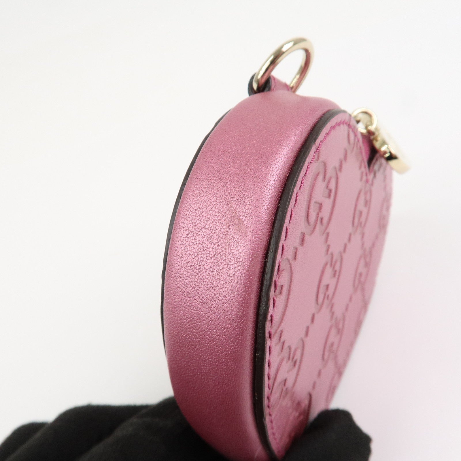 GUCCI Lovely Heart Guccissima Leather Coin Case MetallicPink 152615
