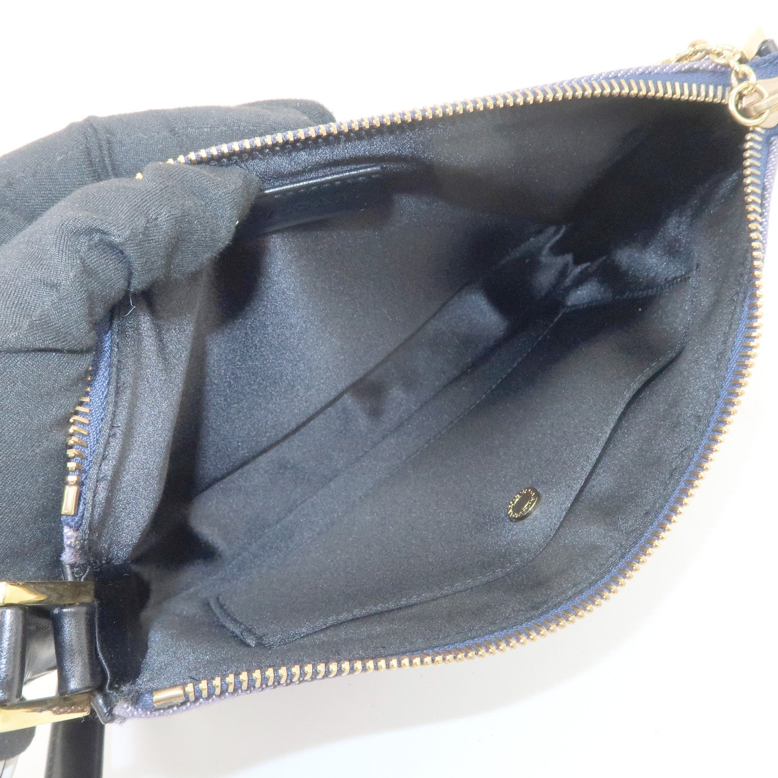 BVLGARI Logo Mania Canvas Leather Shoulder Bag Hand Bag Denim Black
