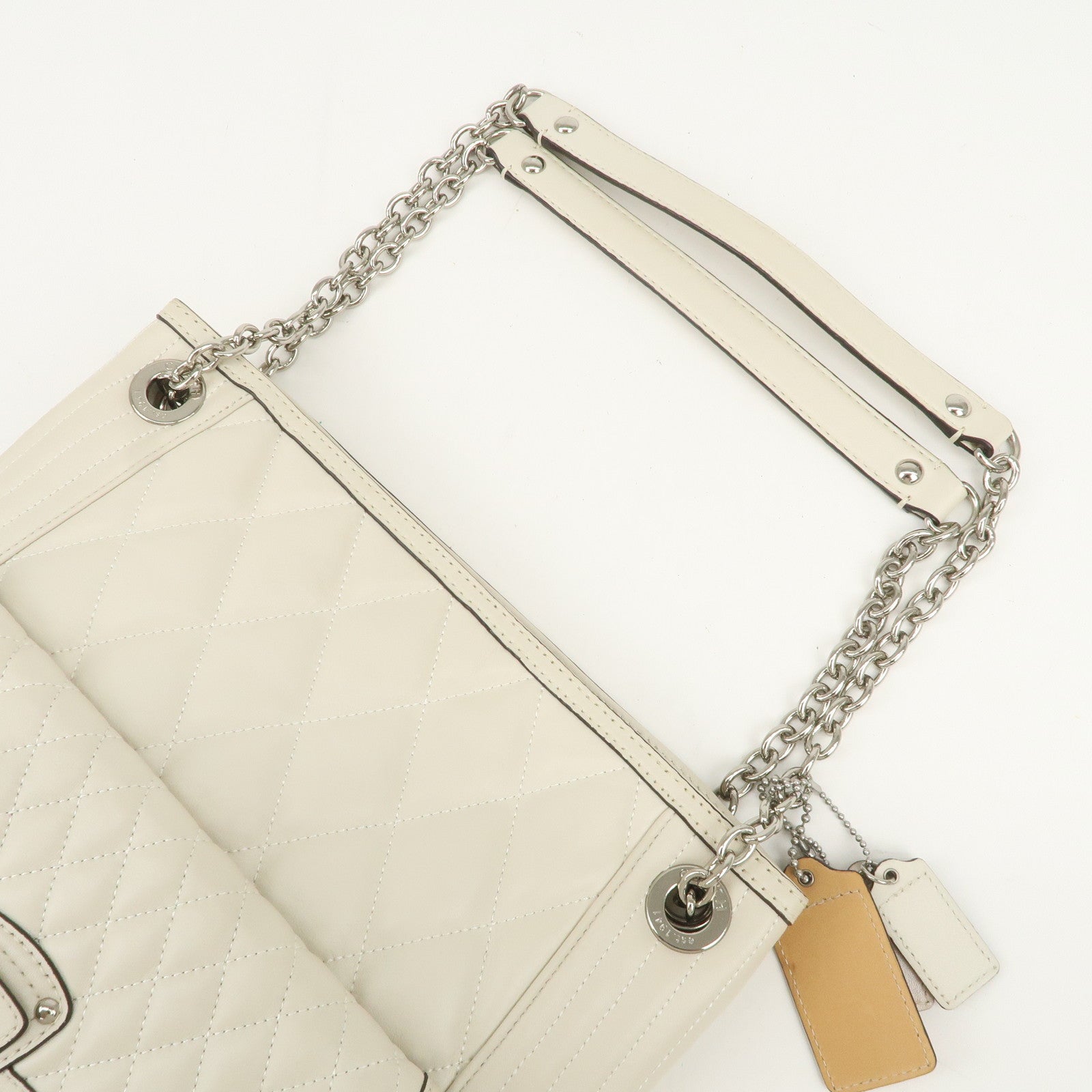 COACH Leather Chain Shoulder Bag Hand Bag Ivory