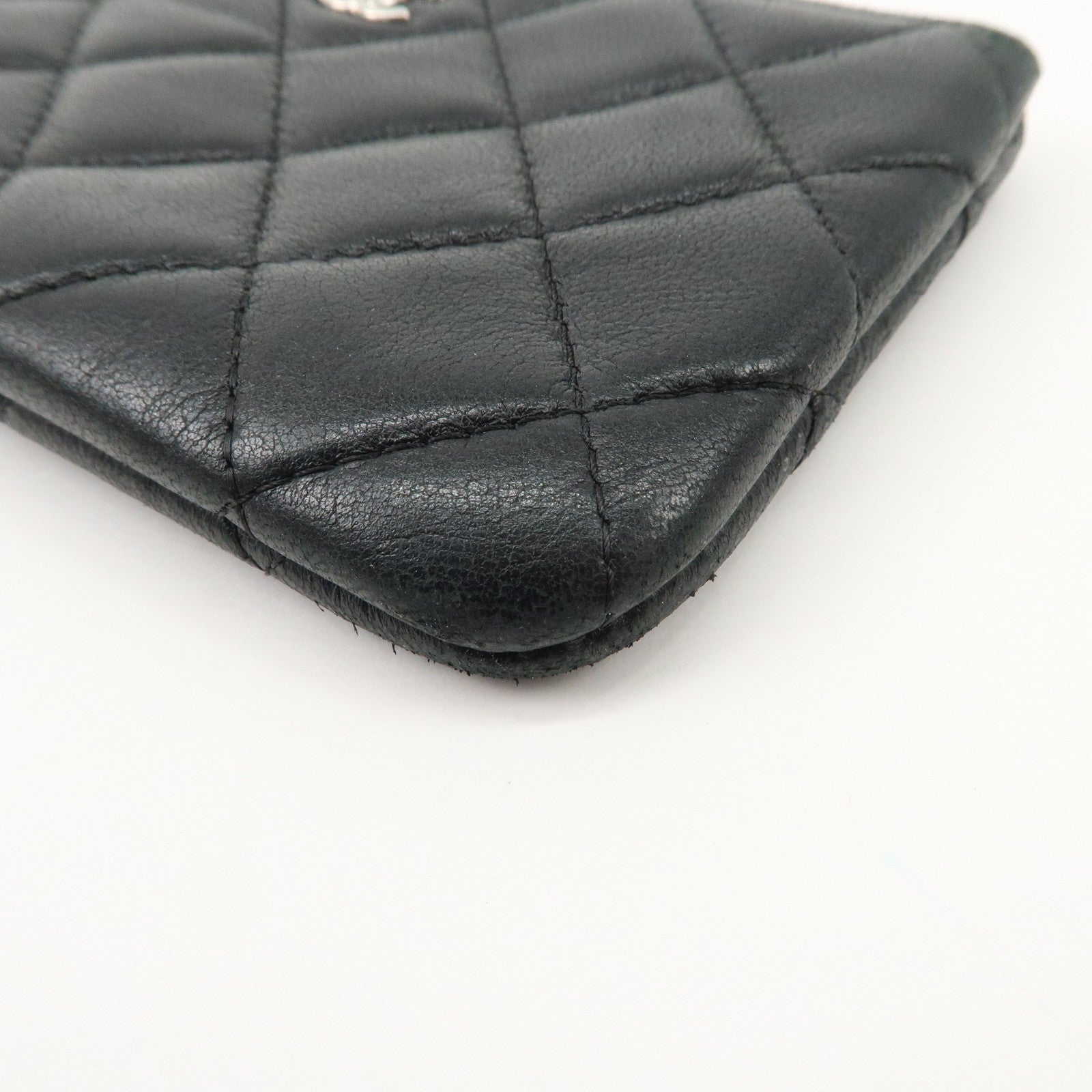 CHANEL Matelasse Caviarskin COCO Mark Coin Case Mini Pouch Black Silver Used