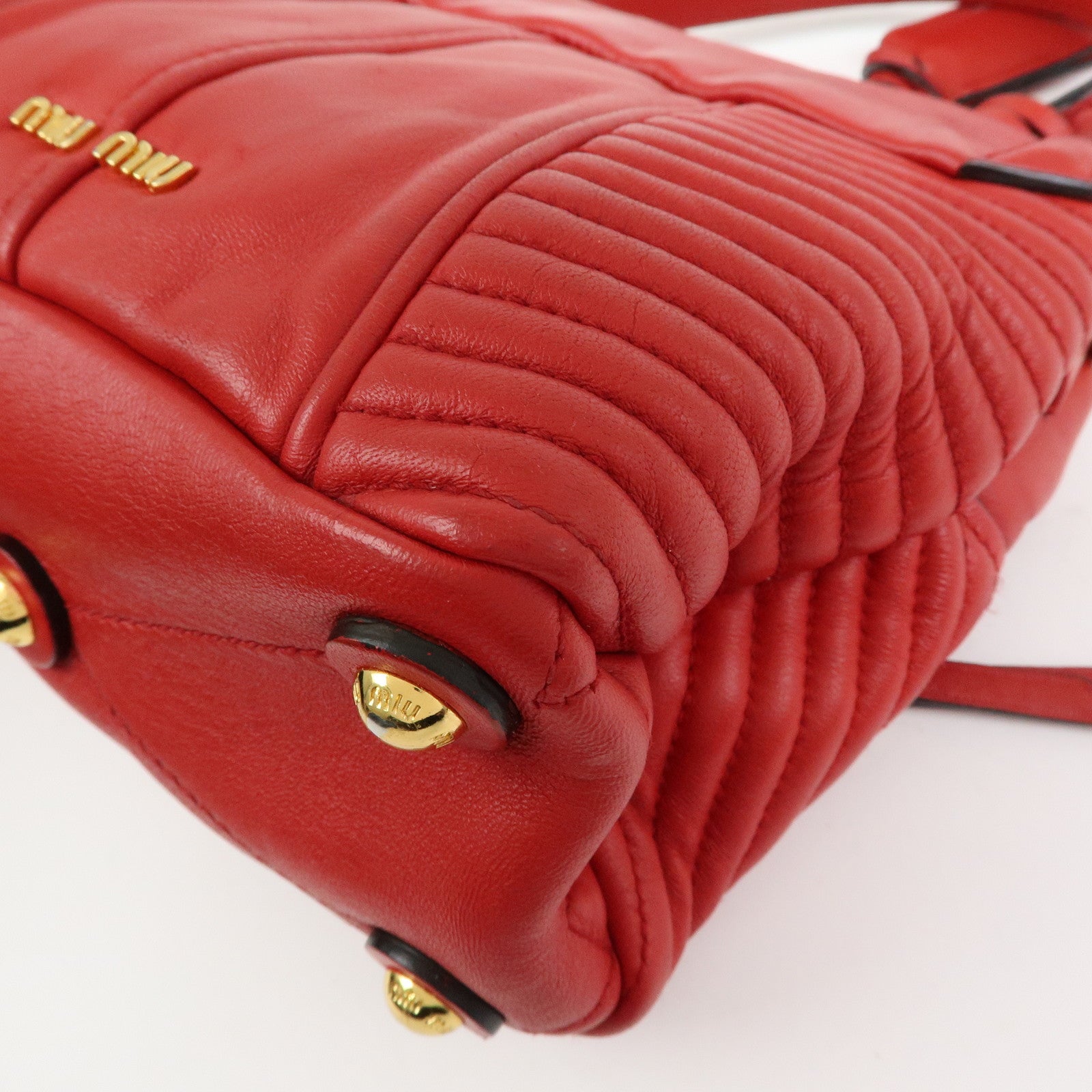MIU MIU Leather 2Way Bag Hand Bag Shoulder Bag Crossbody Bag Red