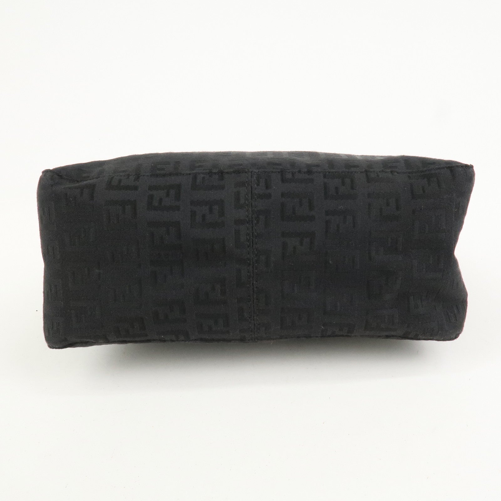 FENDI Zucchino Canvas Leather Hand Bag Pouch Black 8N0005