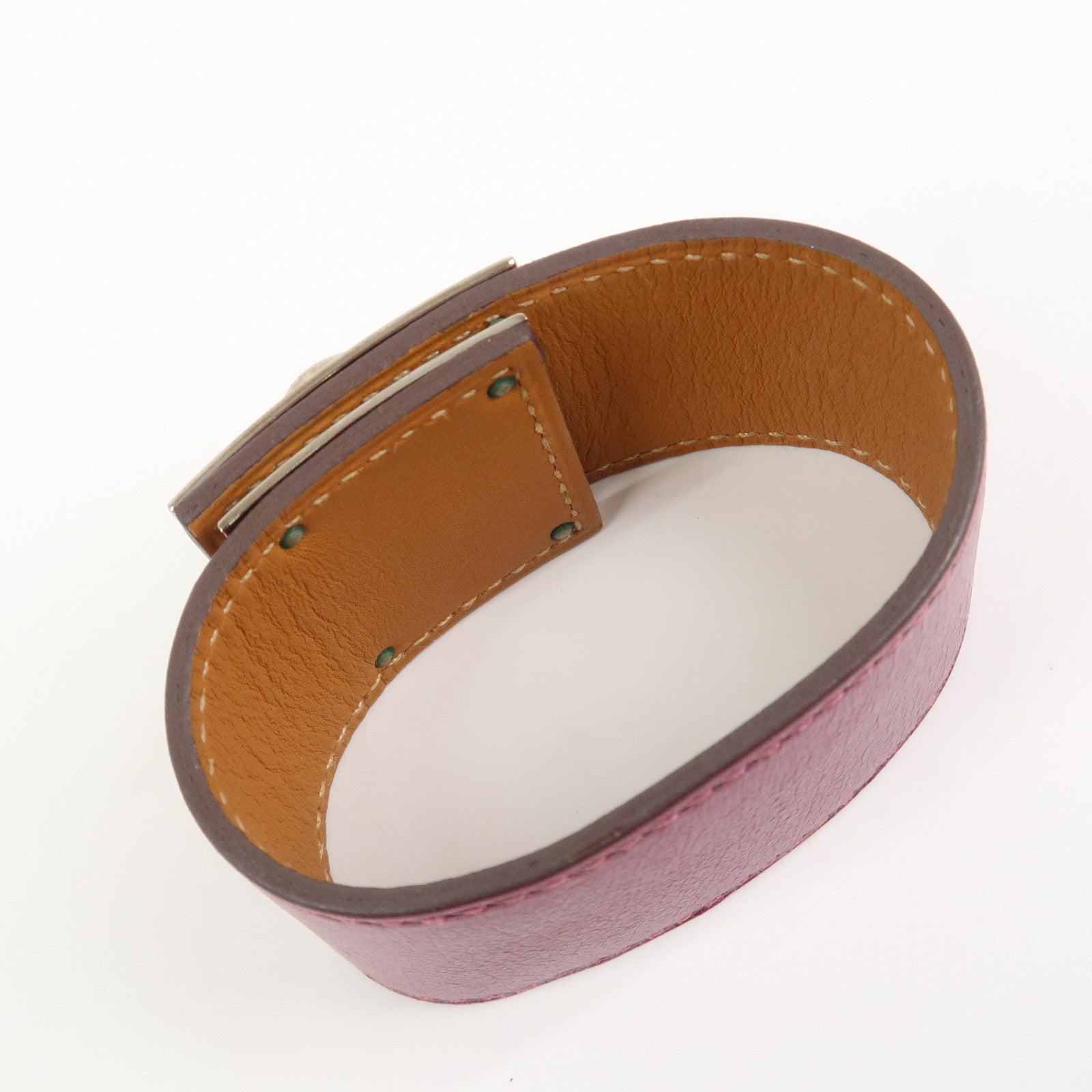 HERMES Kelly Dog Extreme Leather Metal Bracelet □O Stamped Purple