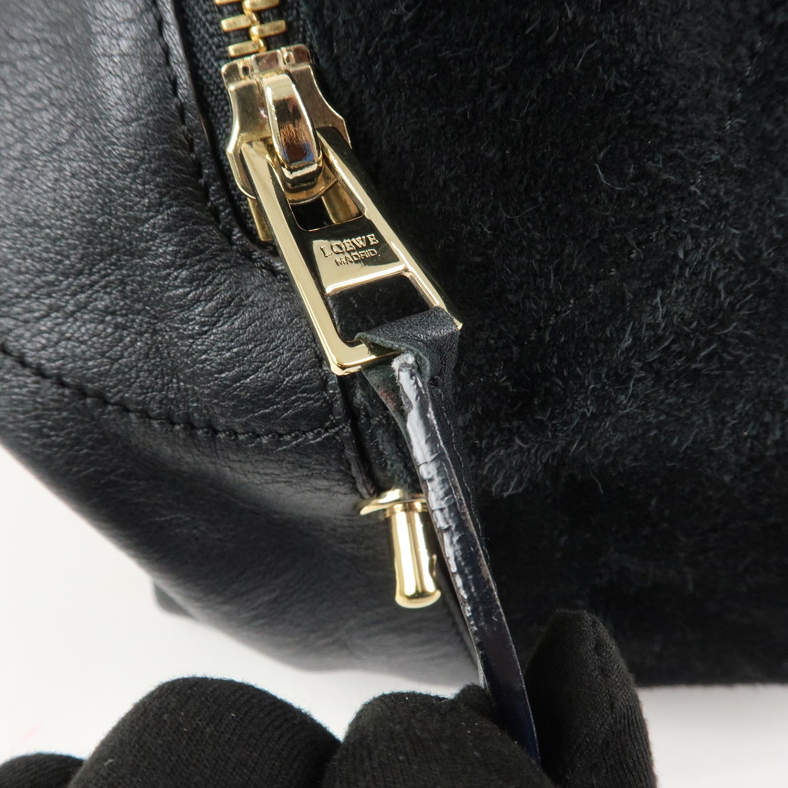 LOEWE Anagram Logo Leather Suede Origami Cubo Hand Bag Black