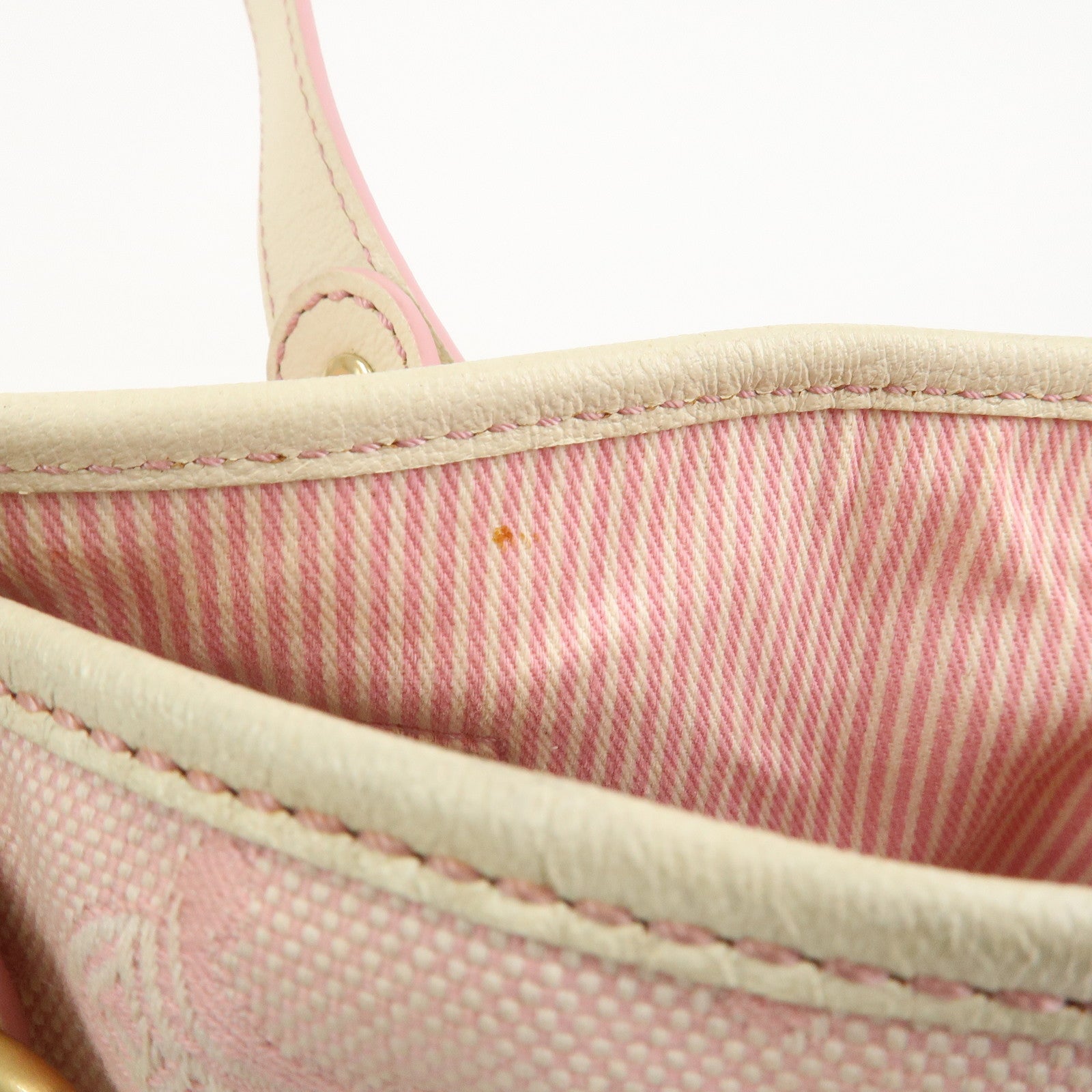 CELINE C Macadam Canvas Leather Tote Bag Shoulder Bag Pink Ivory