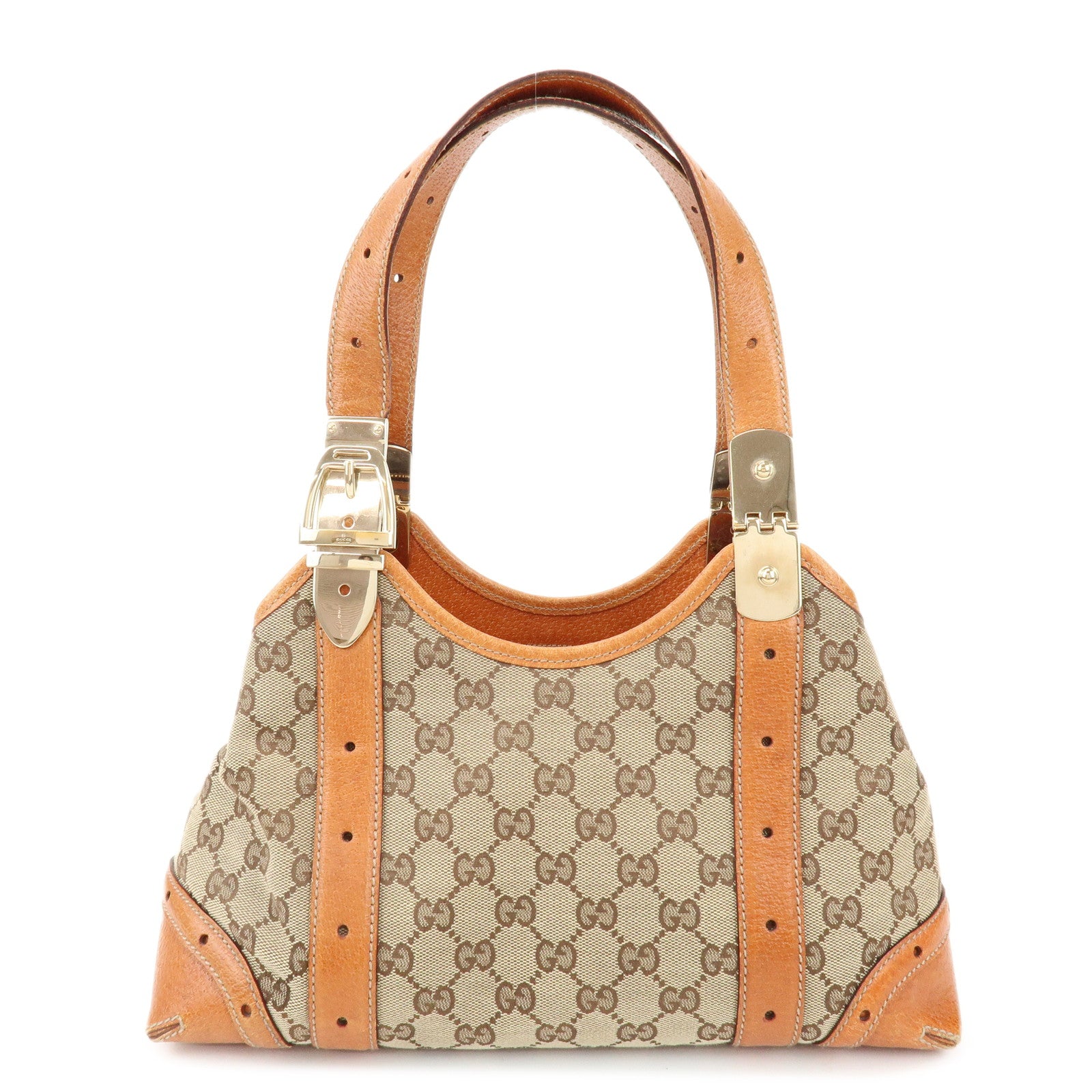GUCCI GG Monogram Canvas Leather Shoulder Bag Brown 145761