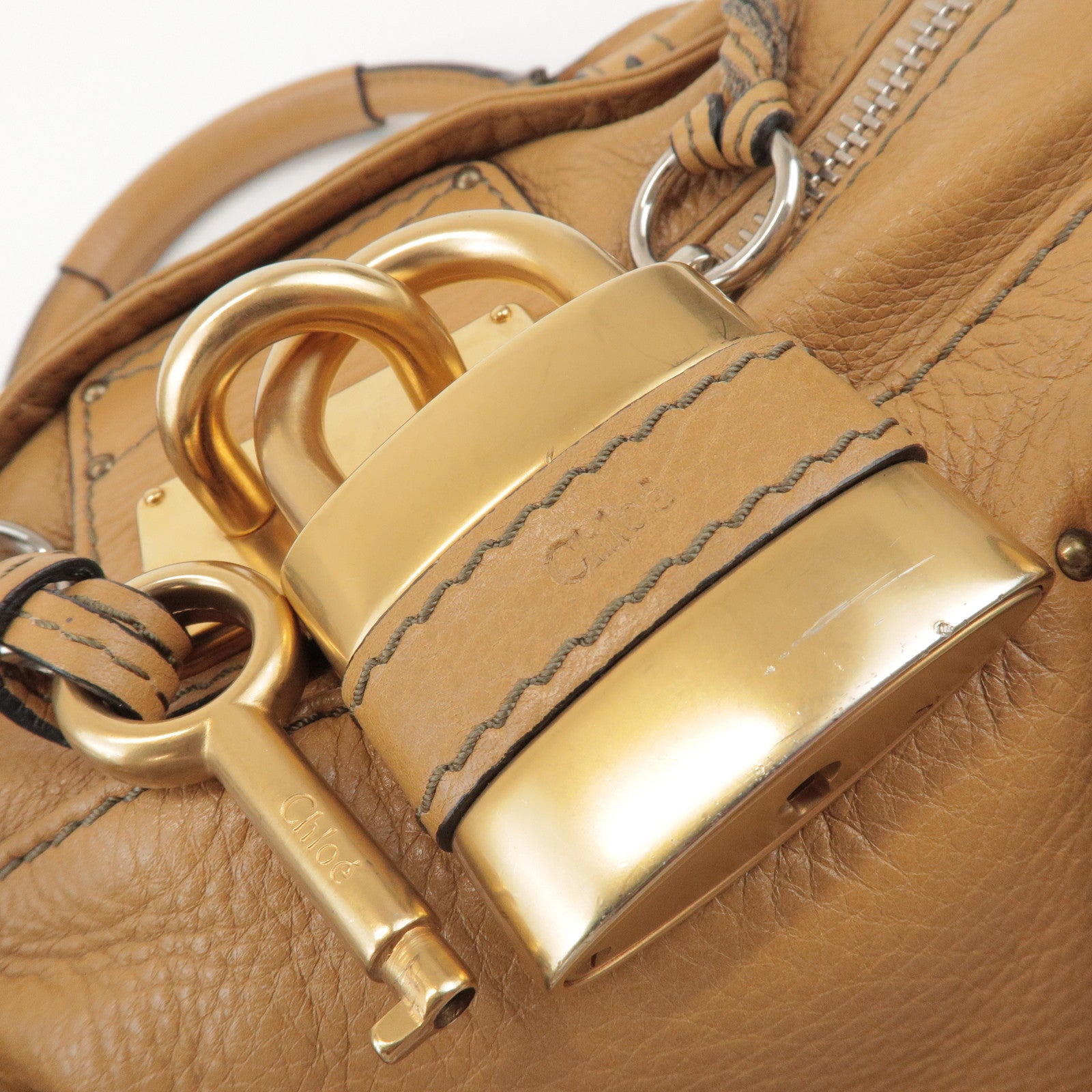 Chloe Paddington Leather Tote Bag Hand Bag Beige Brown