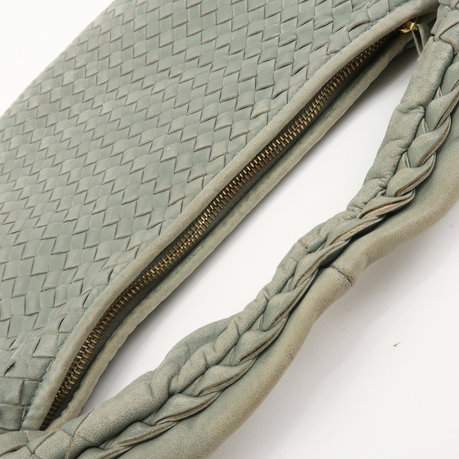 BOTTEGA VENETA Hobo Intrecciato Leather Shoulder Bag Hand Bag Grey