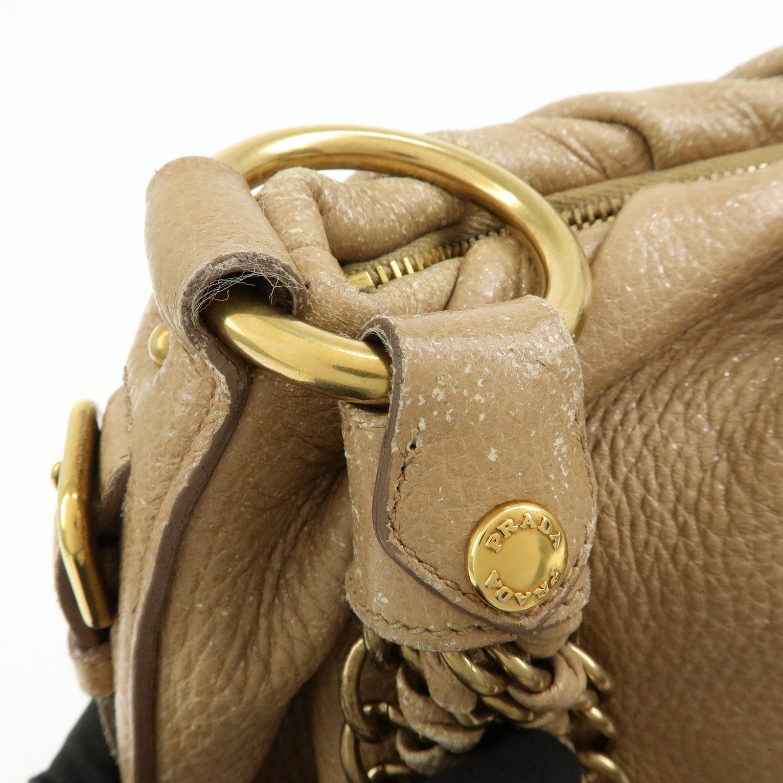 PRADA Logo Leather Chain One Shoulder Bag Light Brown BR4243