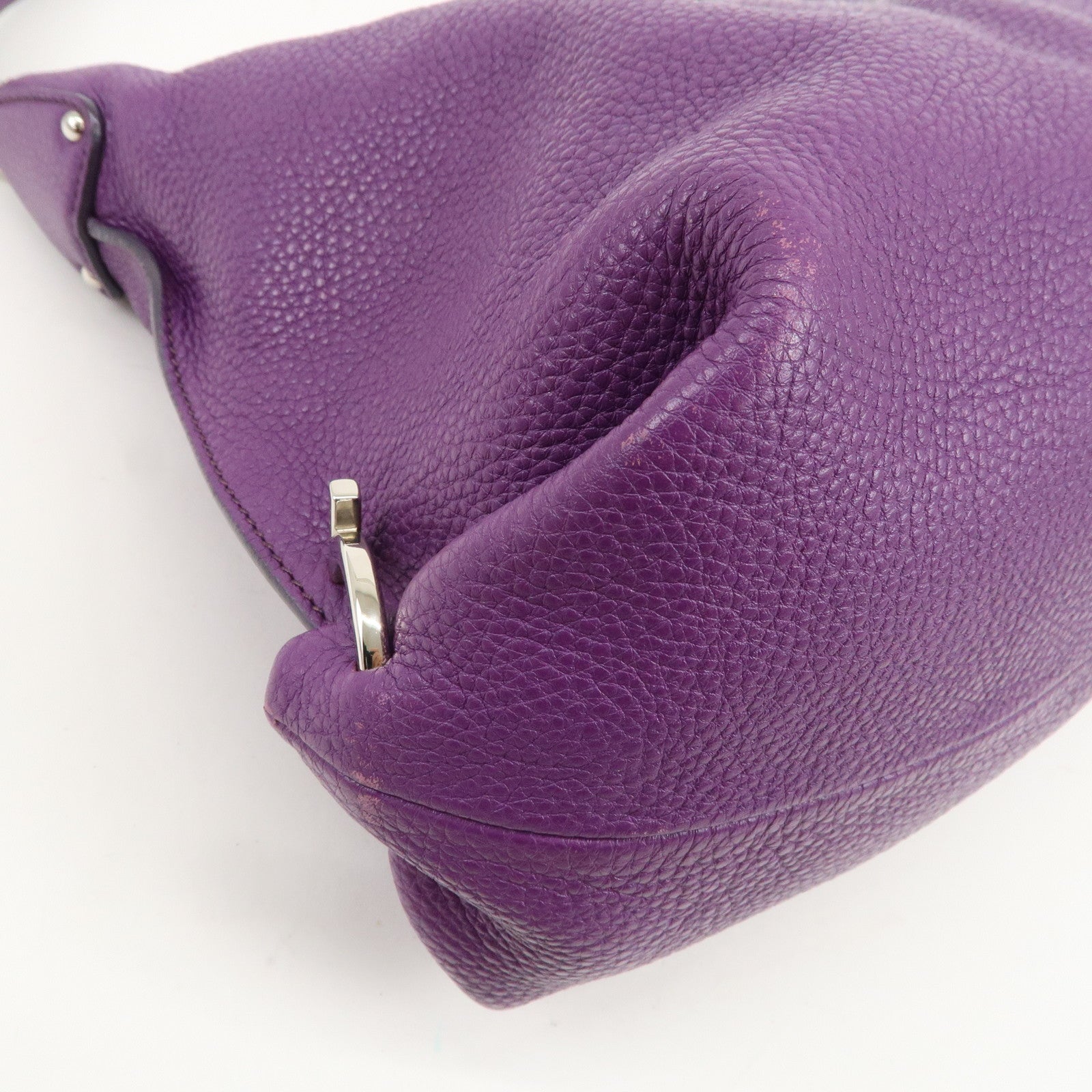 Ferragamo Gancini Logo Leather Shoulder Bag Hand Bag Purple
