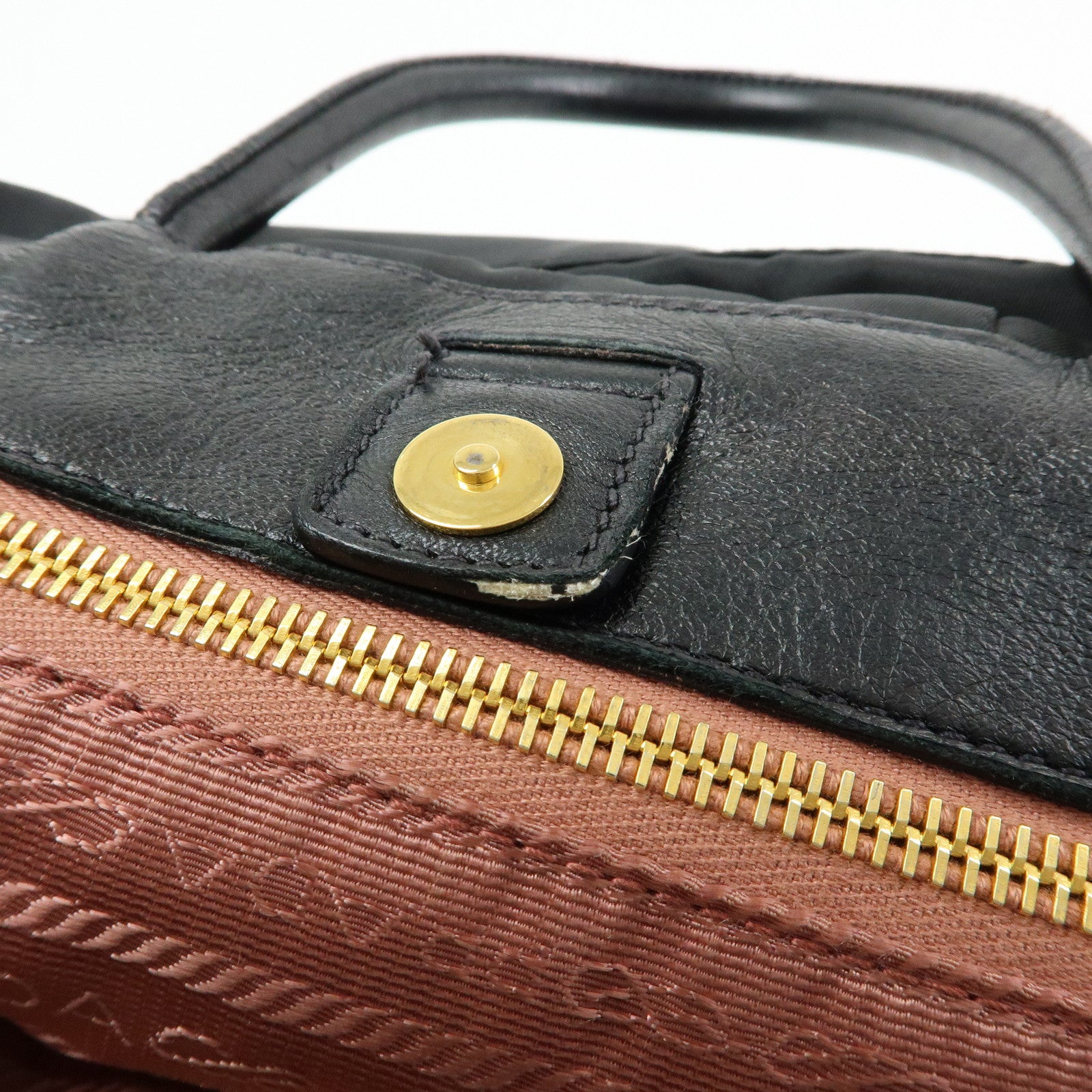 PRADA Nylon Leather Ribbon Hand Bag Tote Bag Black BN1601