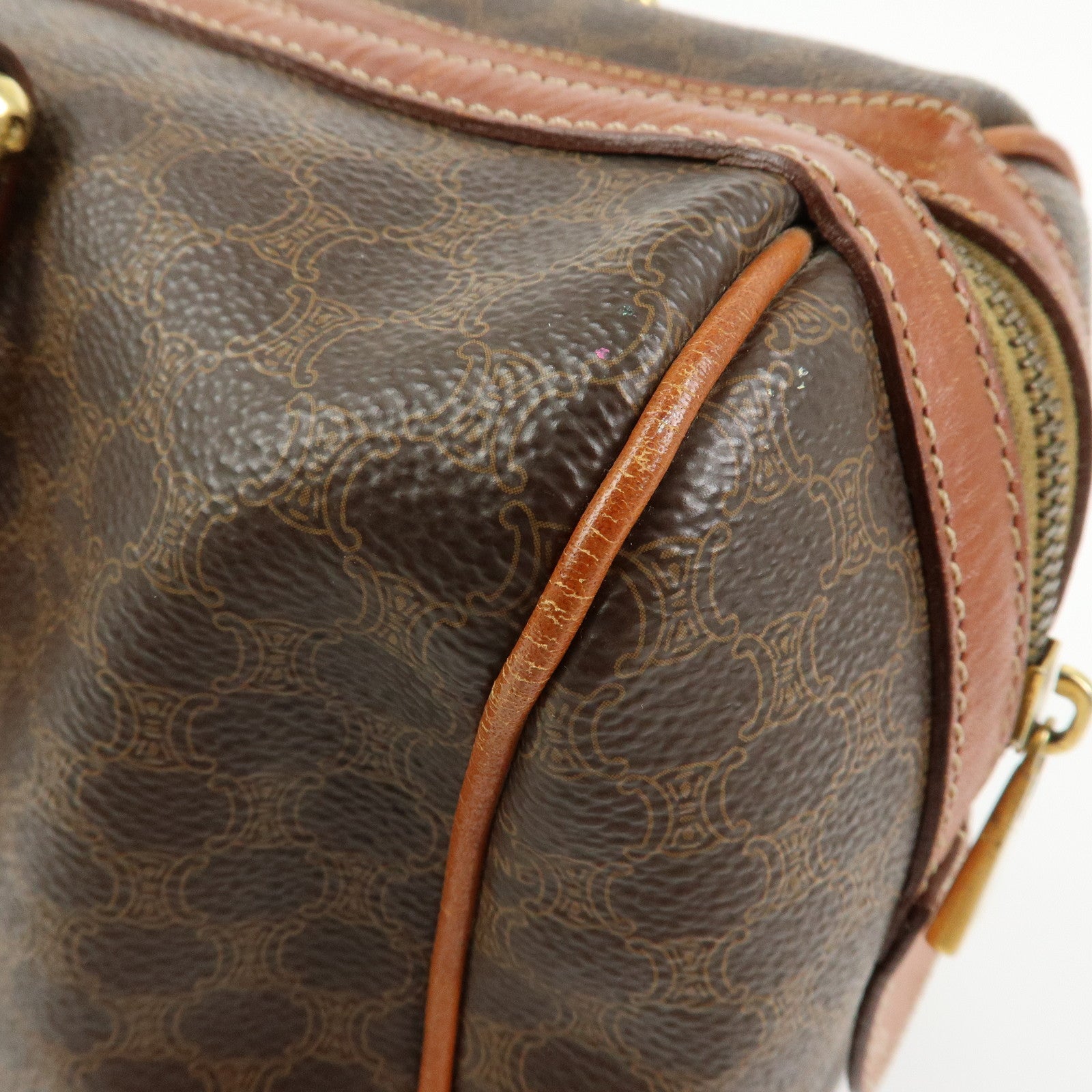 CELINE Macadam PVC Leather Boston Bag Hand Bag Brown