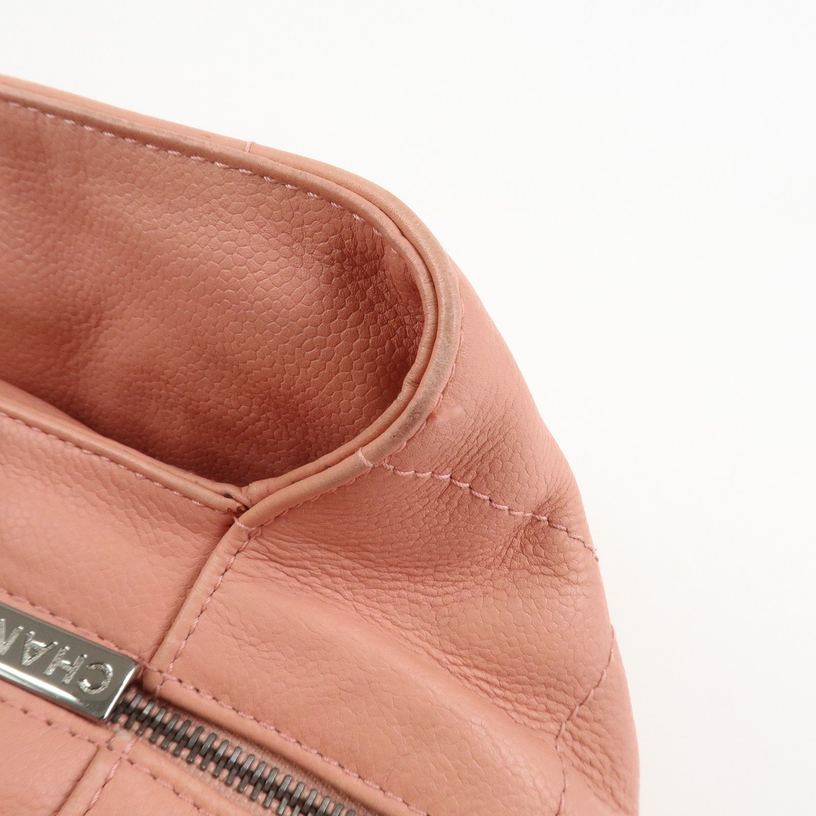 CHANEL Chocolate Bar Calf Leather Boston Bag Hand Bag Pink