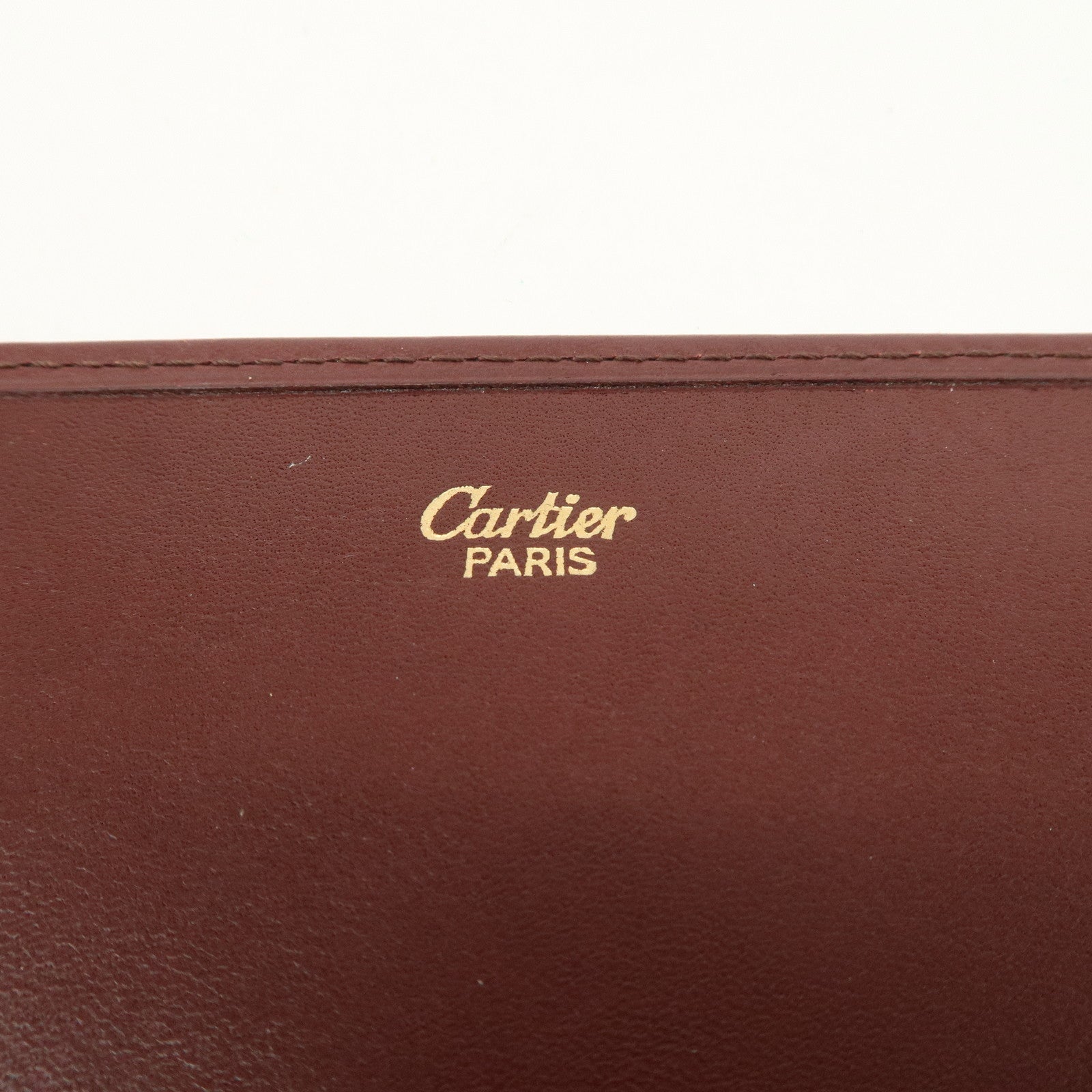 Cartier Must Line Leather Clutch Bag Bordeaux Gold Hardware Used