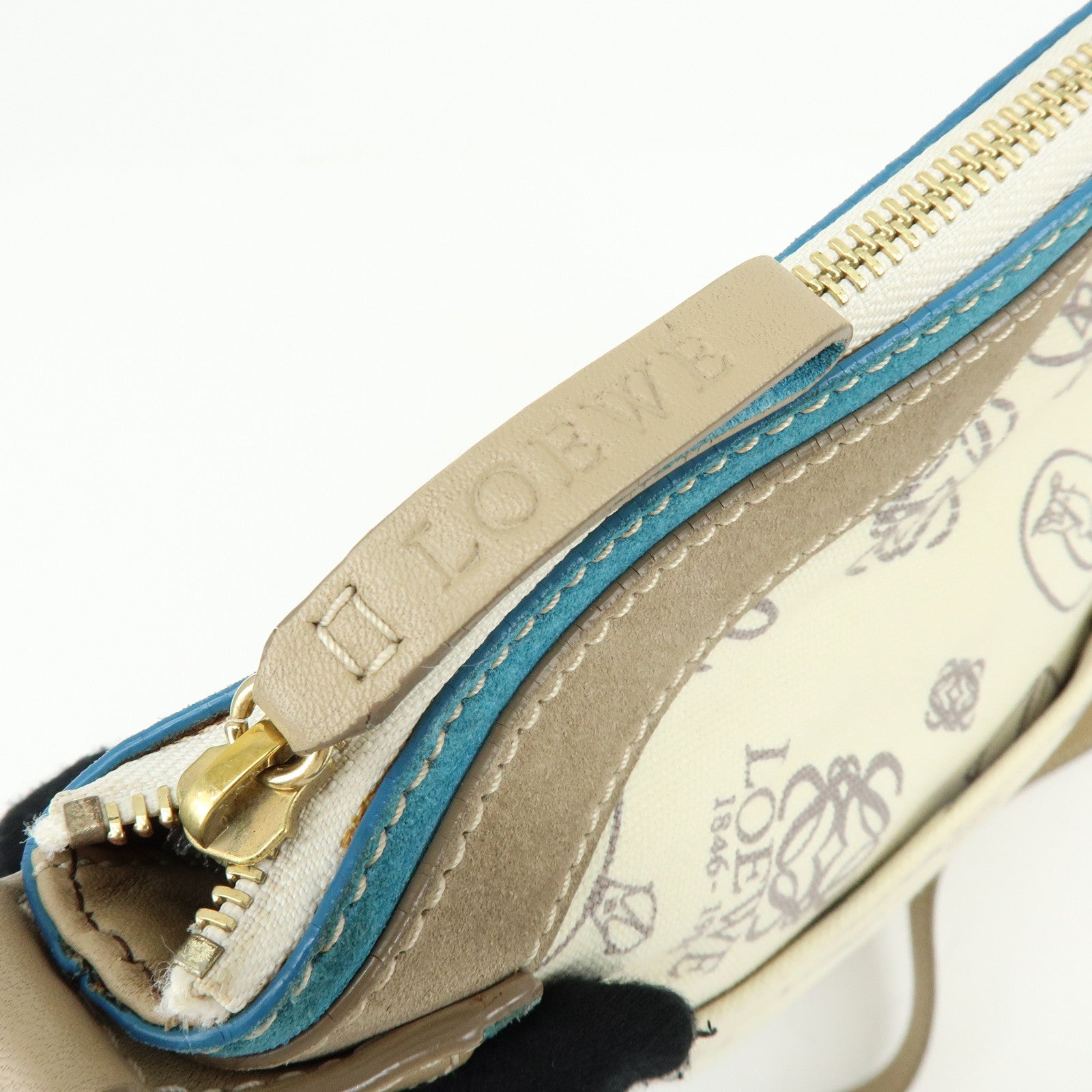LOEWE Anagram Canvas Suede Leather Shoulder Bag 160th Beige Blue