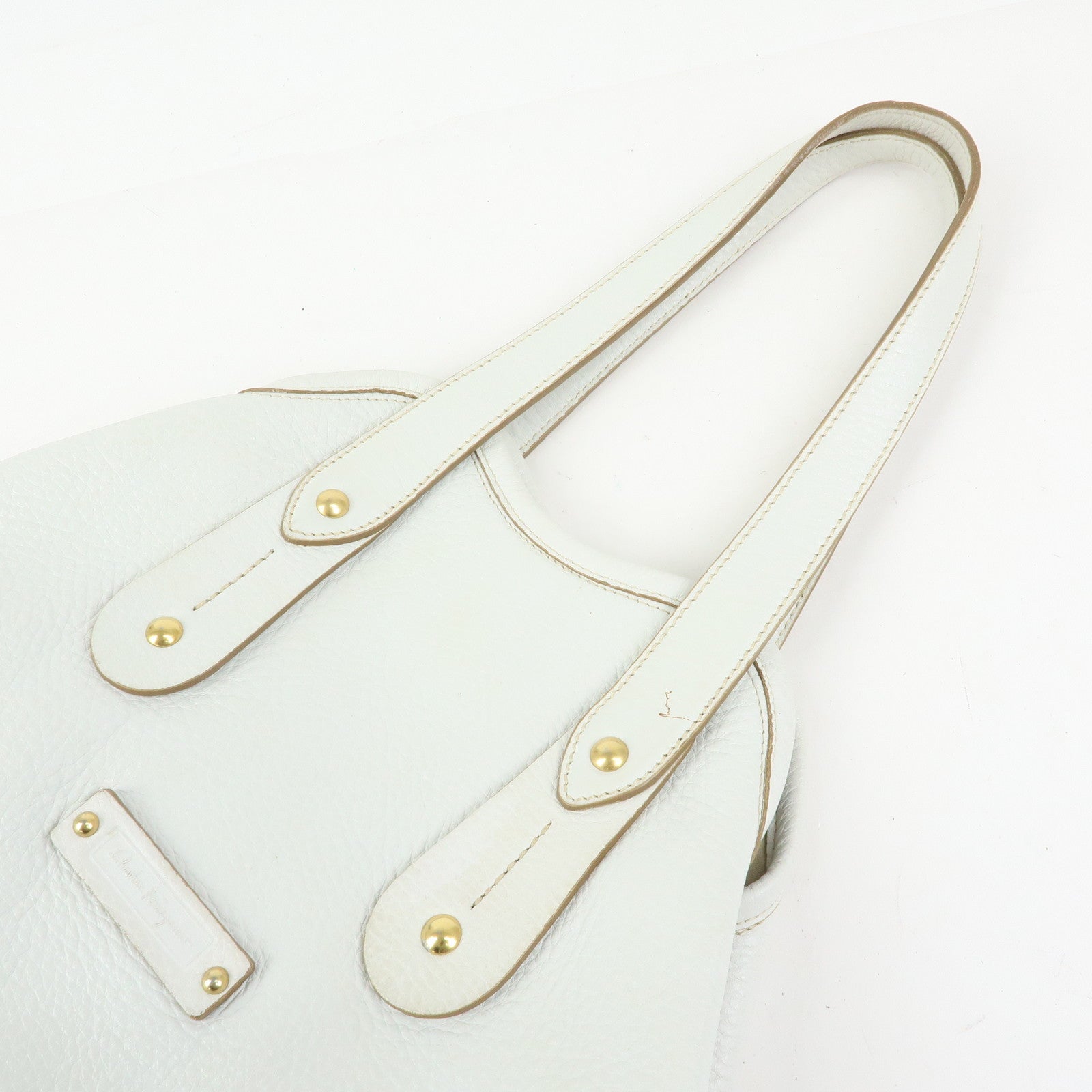 Ferragamo Logo Leather Tote Bag Hand Bag Shoulder Bag White
