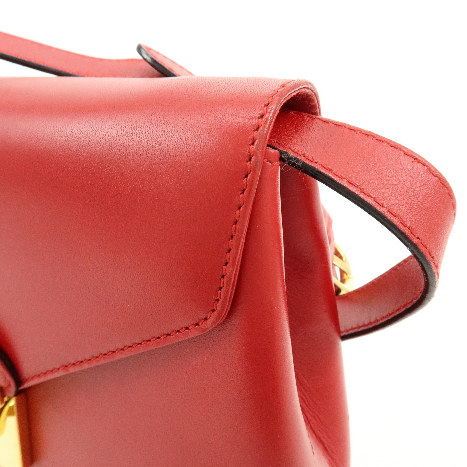 Ferragamo Leather Studs Shoulder Bag Red