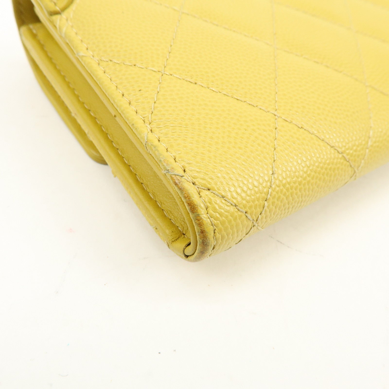 CHANEL CC Filigree Caviarskin Leather Long Wallet Yellow A84448