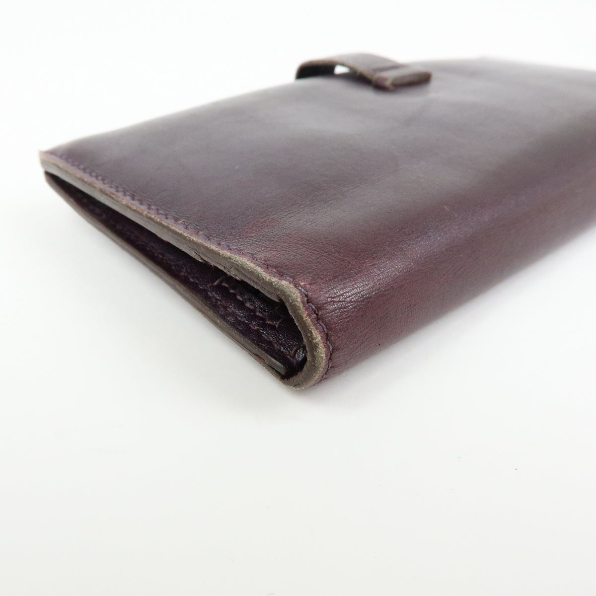 HERMES Bearn Box Calf Leather Bi-fold Long Wallet Purple