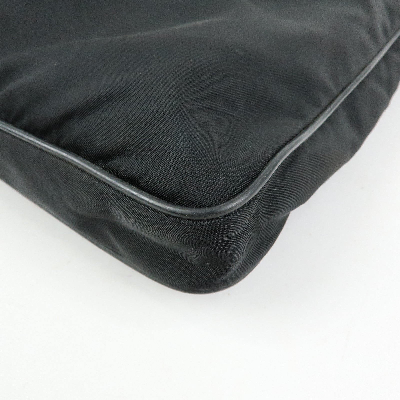 PRADA Triangle Logo Nylon Saffiano Leather Shoulder Bag Black