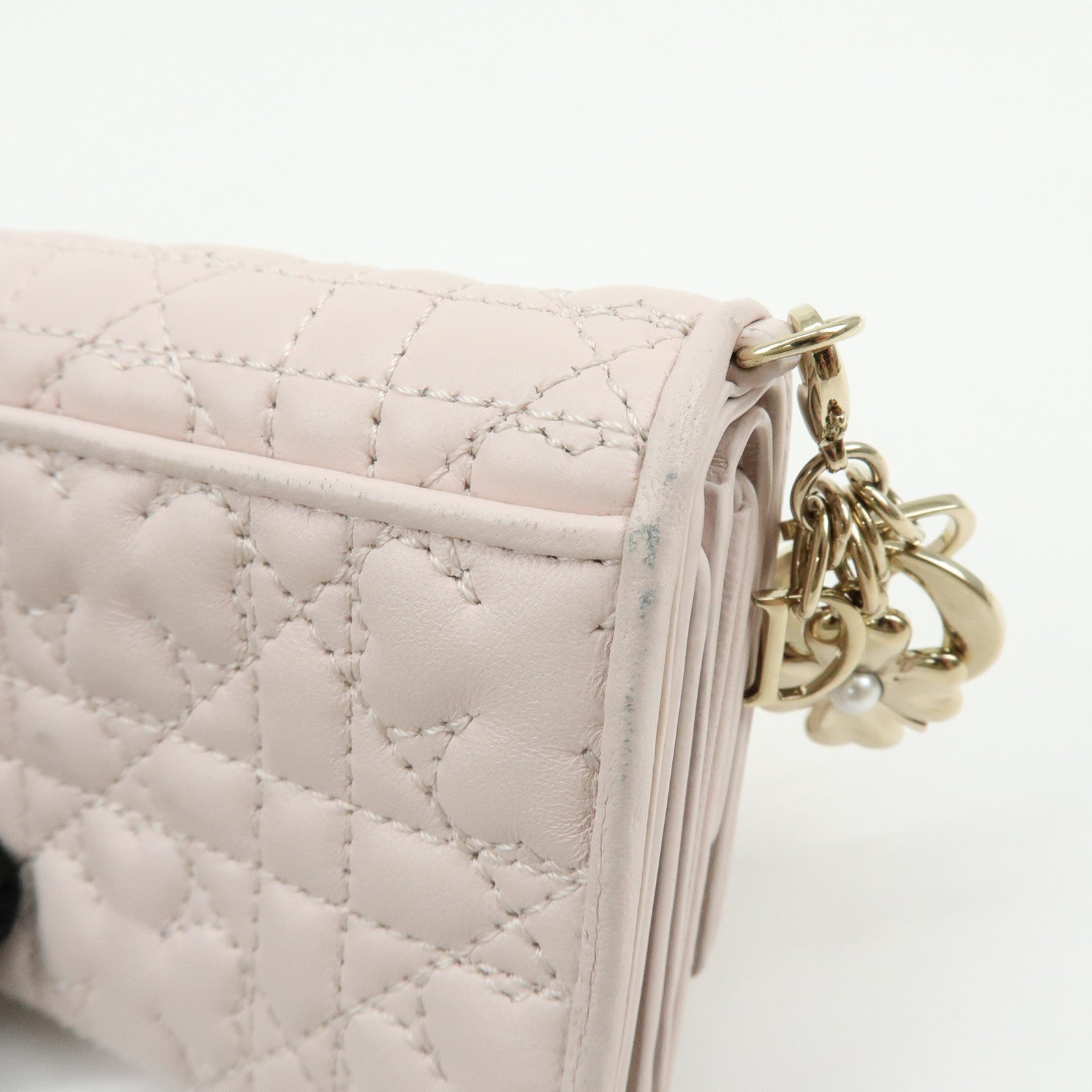 Christian Dior Cannage Leather Tri-fold Compact Wallet Light Pink