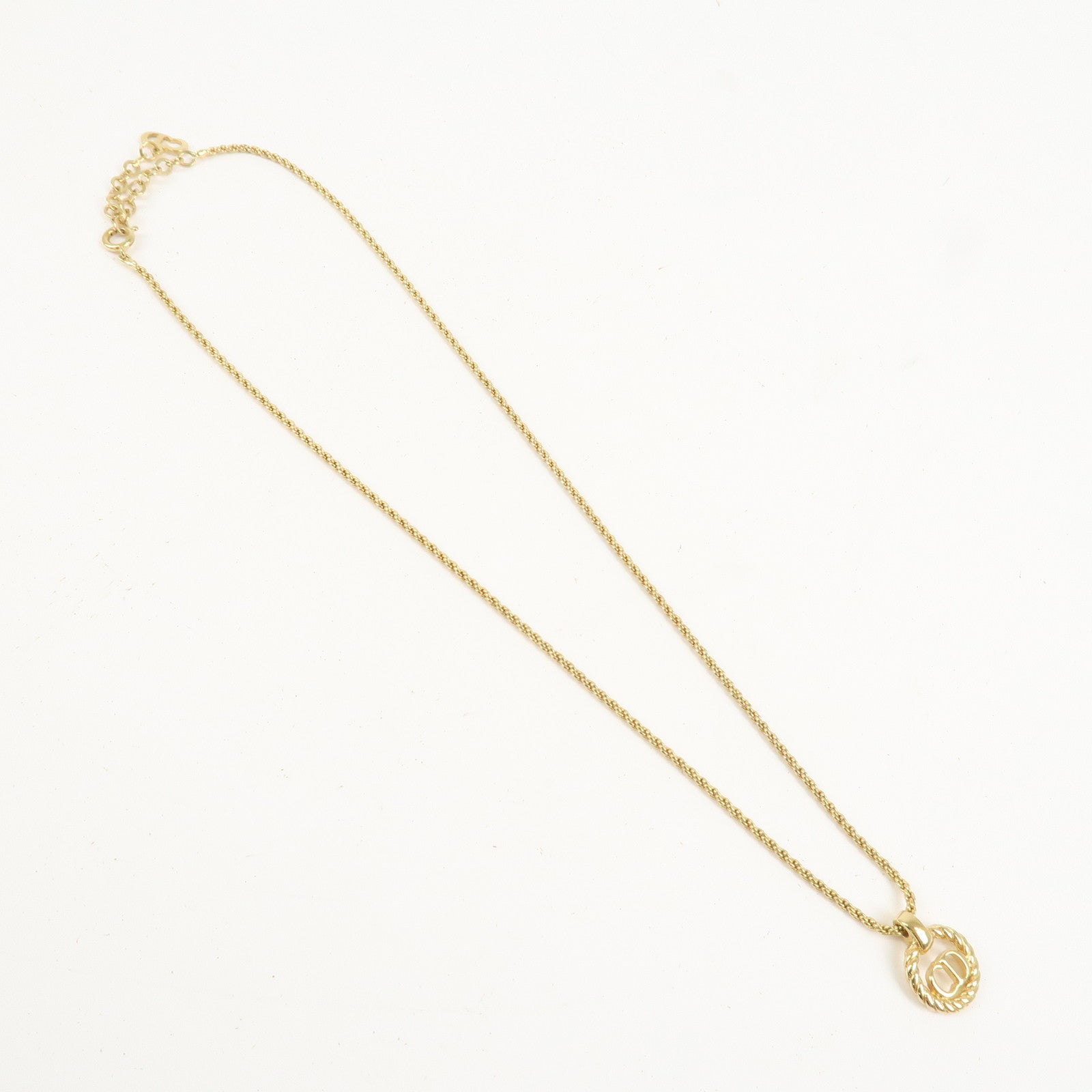 Christian Dior Tone Logo Metal Pendant Necklace Gold