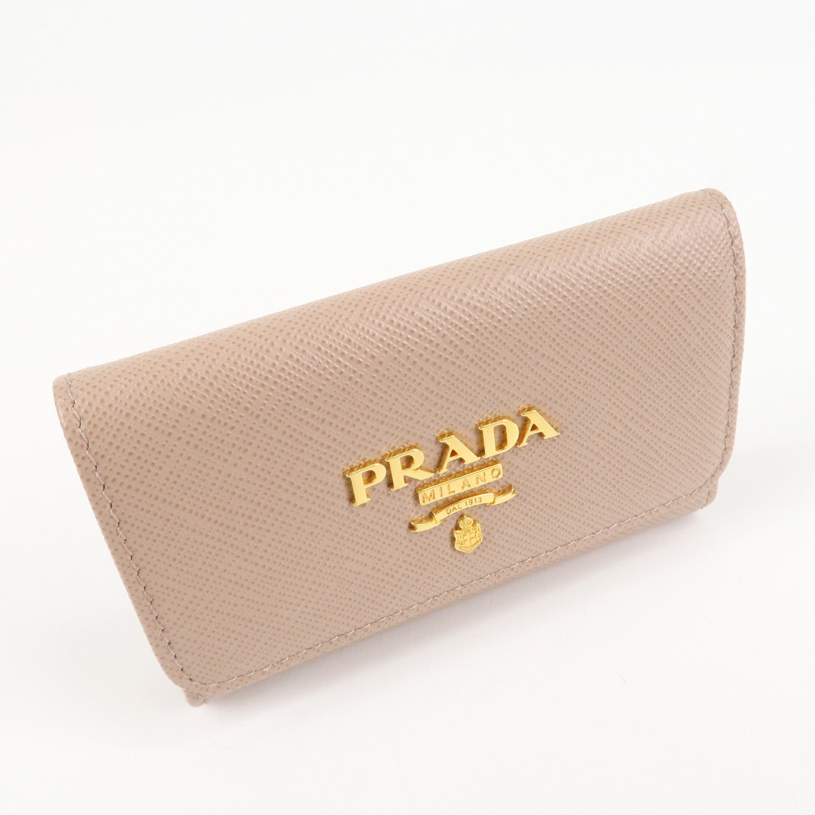PRADA Logo Leather 4 Rings Key Case Key Holder Beige 1PG004 Used
