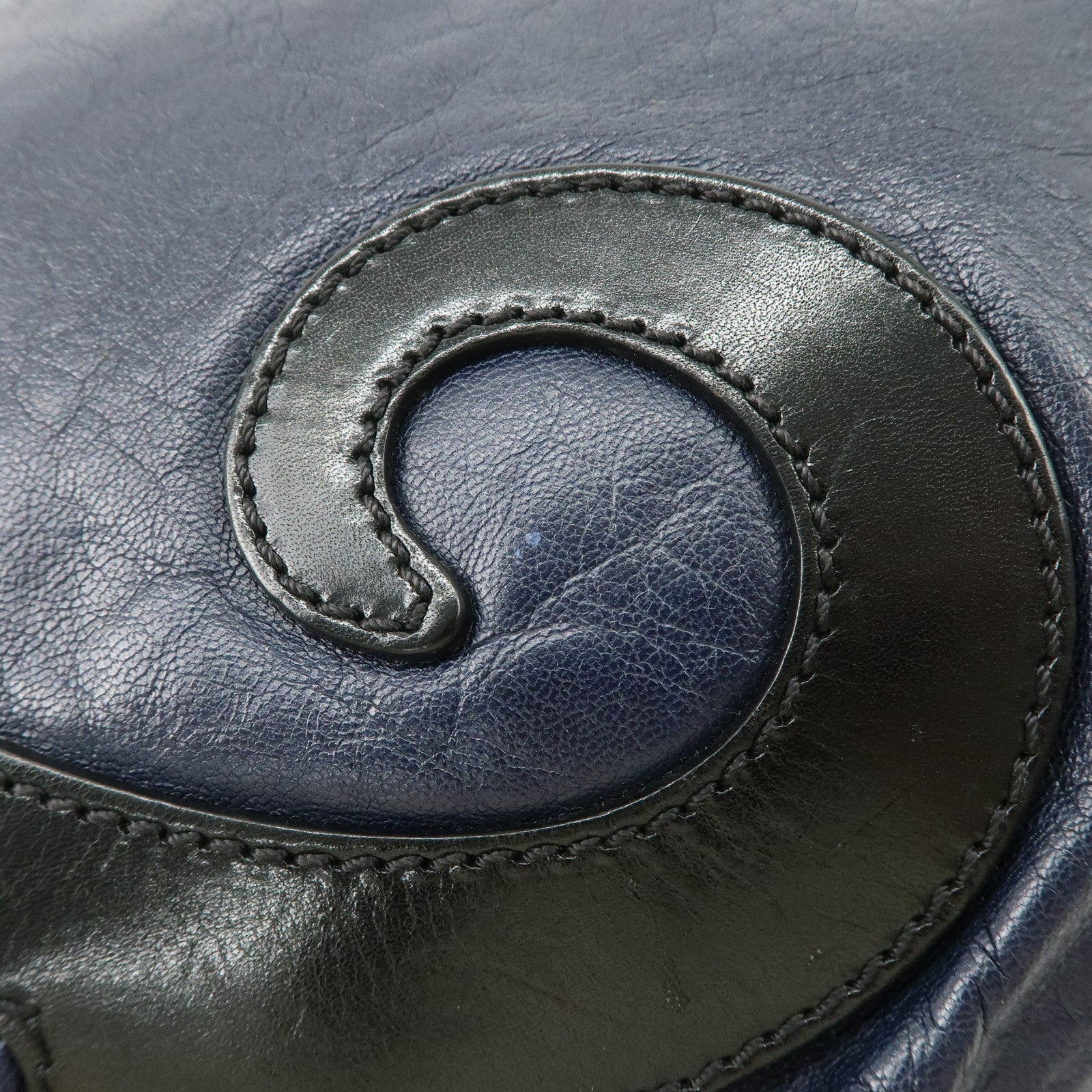 FENDI Leather Shoulder Bag Navy Black Silver HDW 8BR293 Used