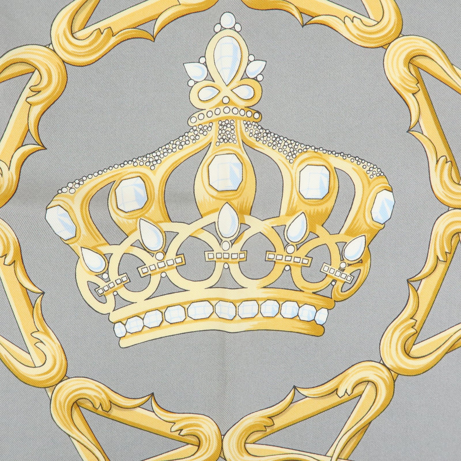 HERMES Carre 90 Silk 100% Scarf CROWN Sky Blue White