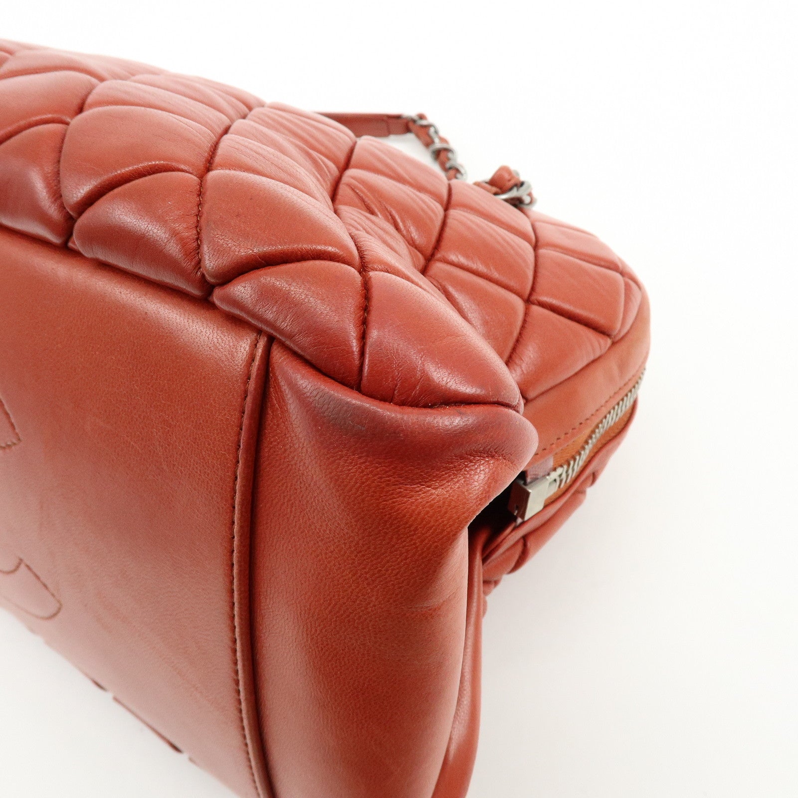 CHANEL Matelasse COCO Mark Lamb Skin Shoulder Bag Red