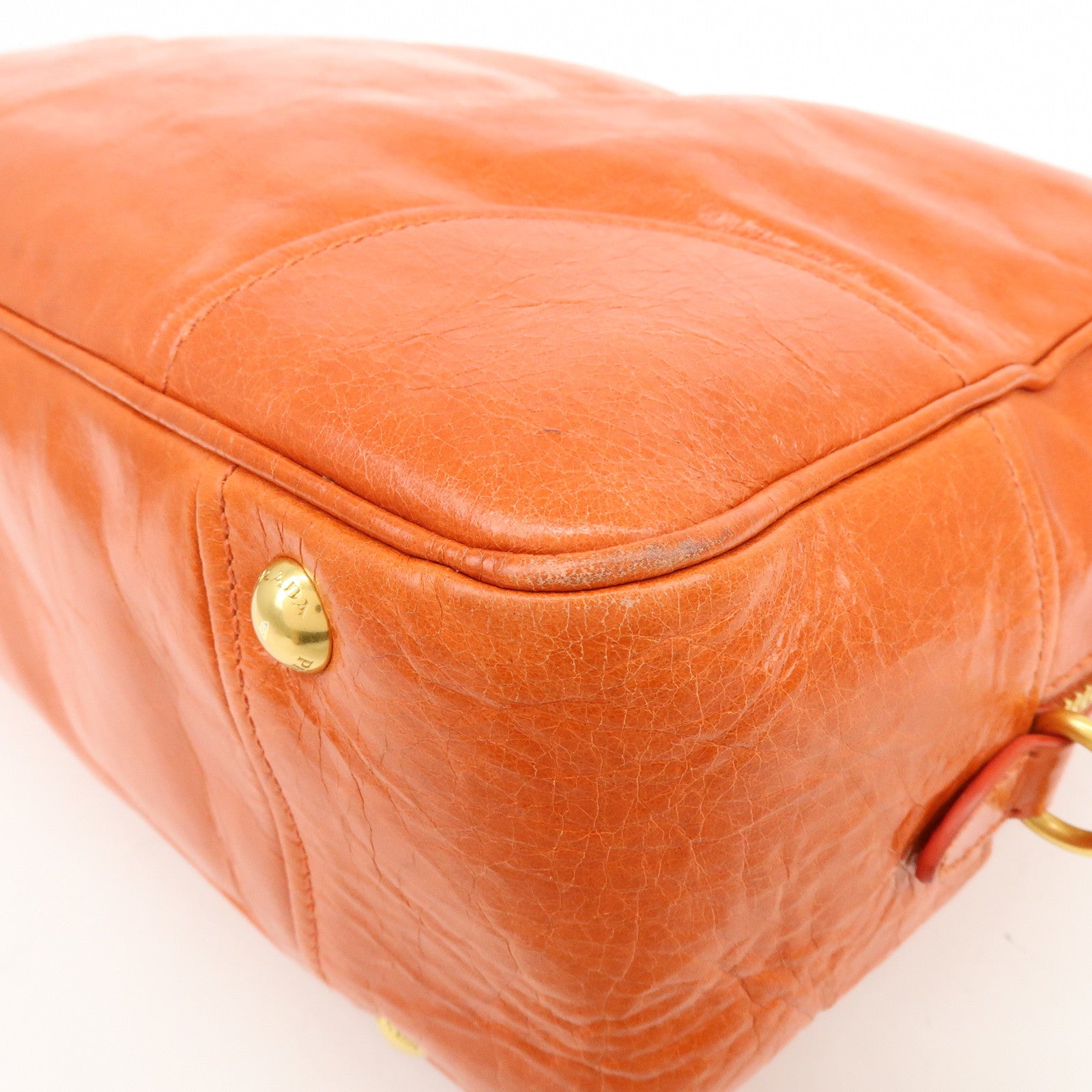 PRADA Logo Leather Boston Bag Hand Bag Shoulder Bag Orange BL0821